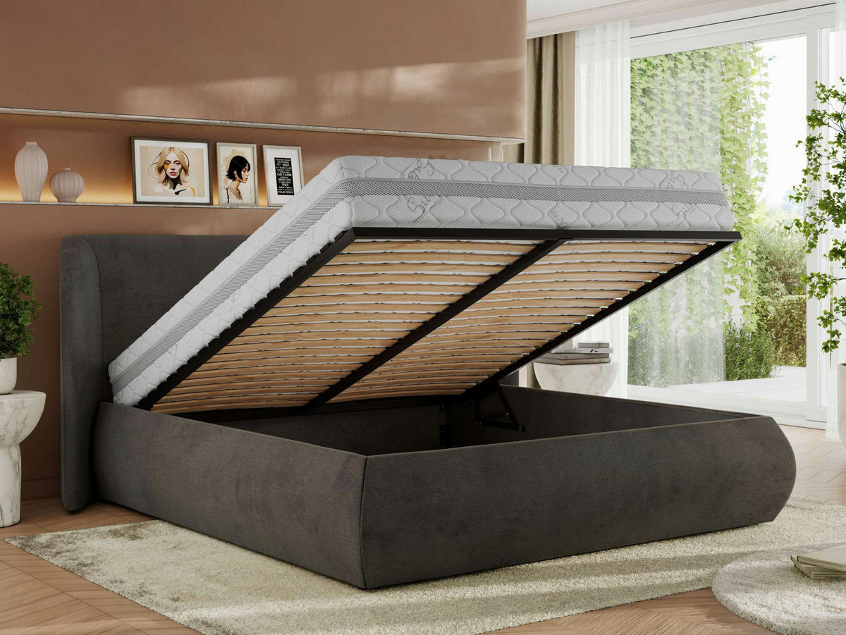 POLSTERBETT CAELA CLASSIC 180/200 - Dunkelgrau Velvet - Pocket-Matratze - Dunkelgrau, Textil (180/200cm) - MKS