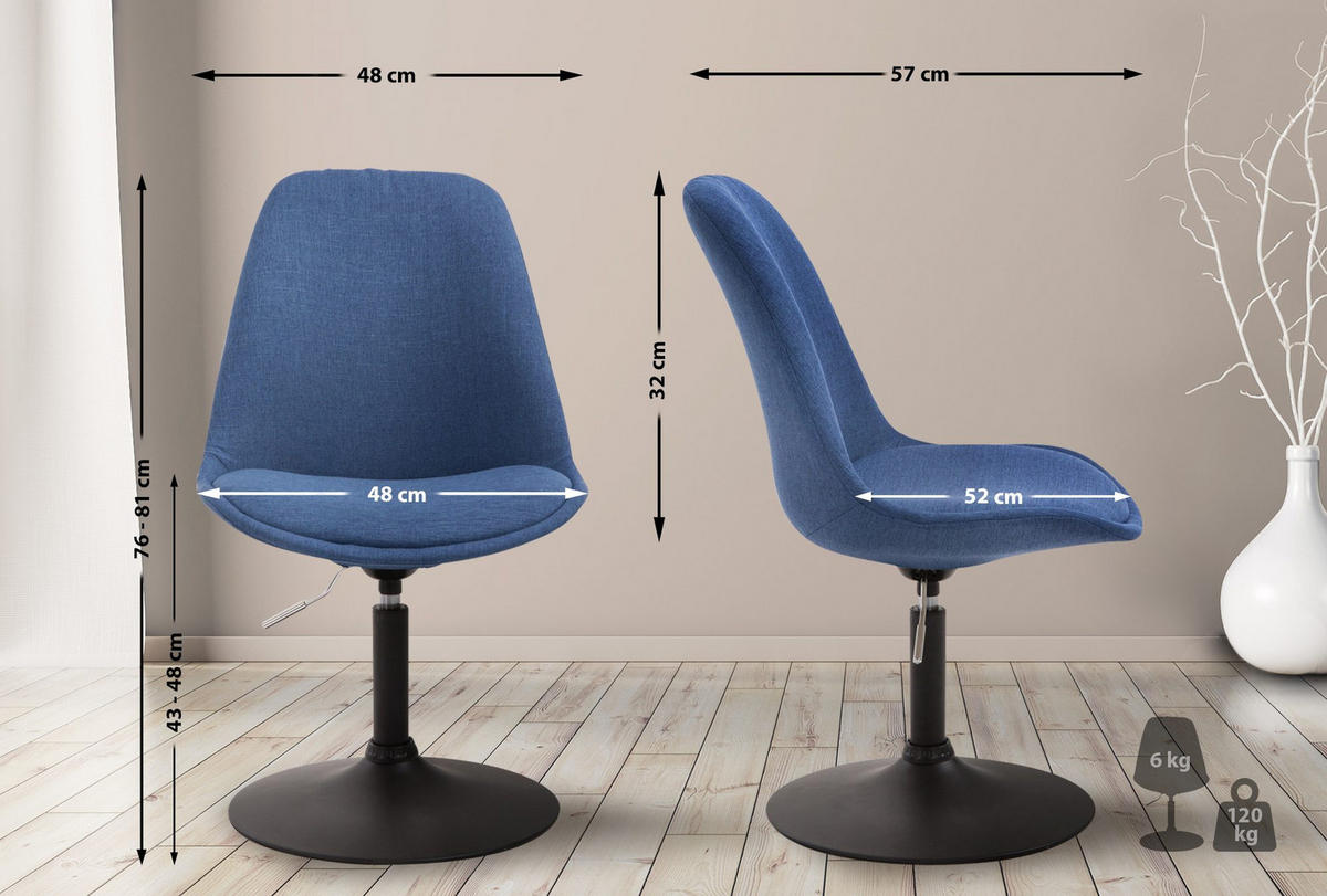 DREHSTUHL Stoff blau - Blau/Schwarz, Textil/Metall (48/76/57cm) - CLP