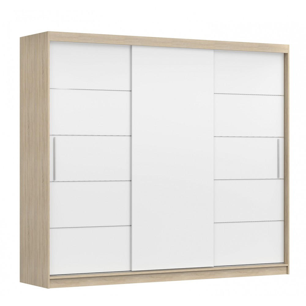 SCHWEBETÜRENSCHRANK Alba Sonoma/Weiß ohne Spiegel + LED Beleuchtung 250 cm - Alufarben/Weiß, Glas/Holzwerkstoff (250/218/61cm) - imoebel24