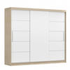 SCHWEBETÜRENSCHRANK Alba Sonoma/Weiß ohne Spiegel + LED Beleuchtung 250 cm - Alufarben/Weiß, Glas/Holzwerkstoff (250/218/61cm) - imoebel24