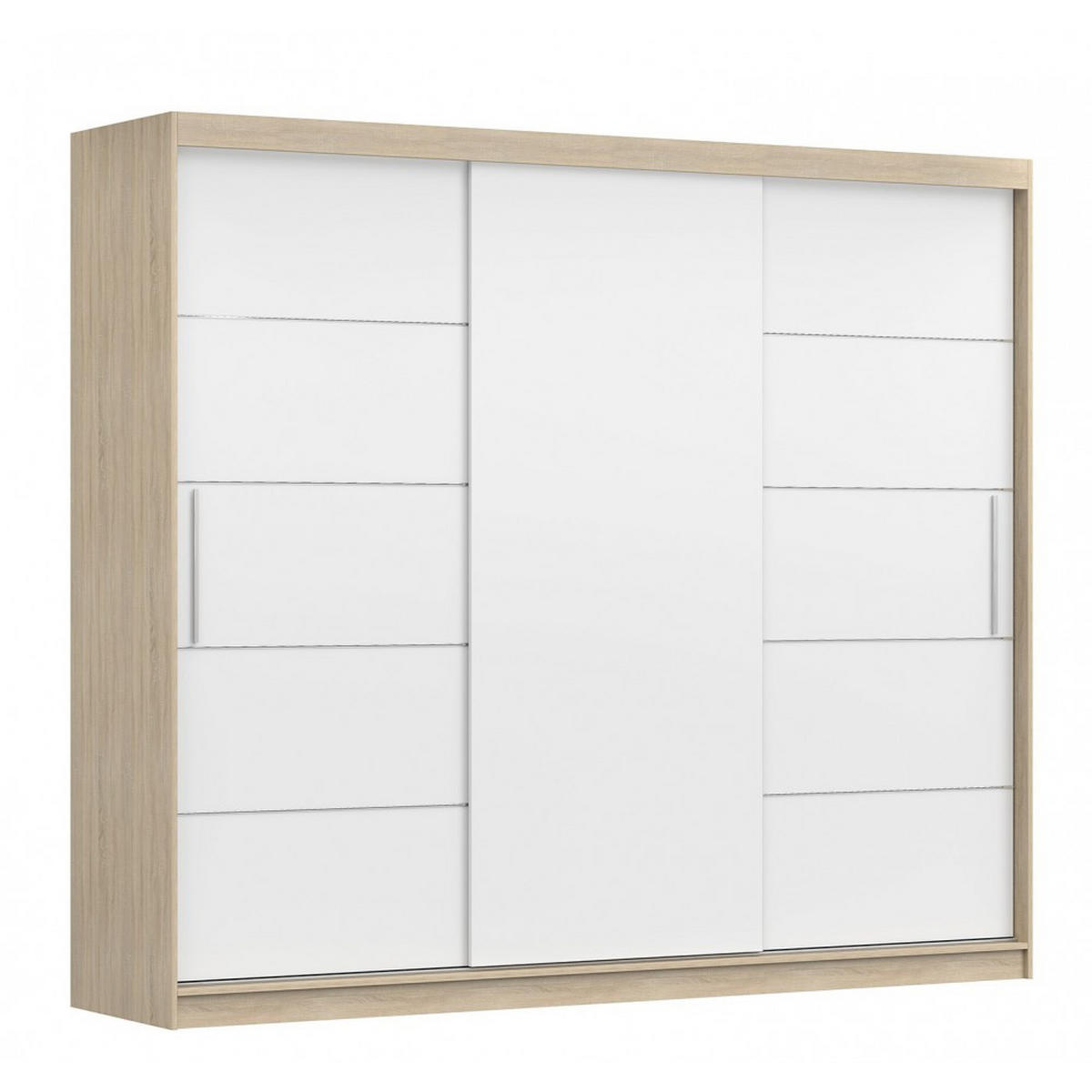 SCHWEBETÜRENSCHRANK Alba Sonoma/Weiß ohne Spiegel + LED Beleuchtung 250 cm - Alufarben/Weiß, Glas/Holzwerkstoff (250/218/61cm) - imoebel24