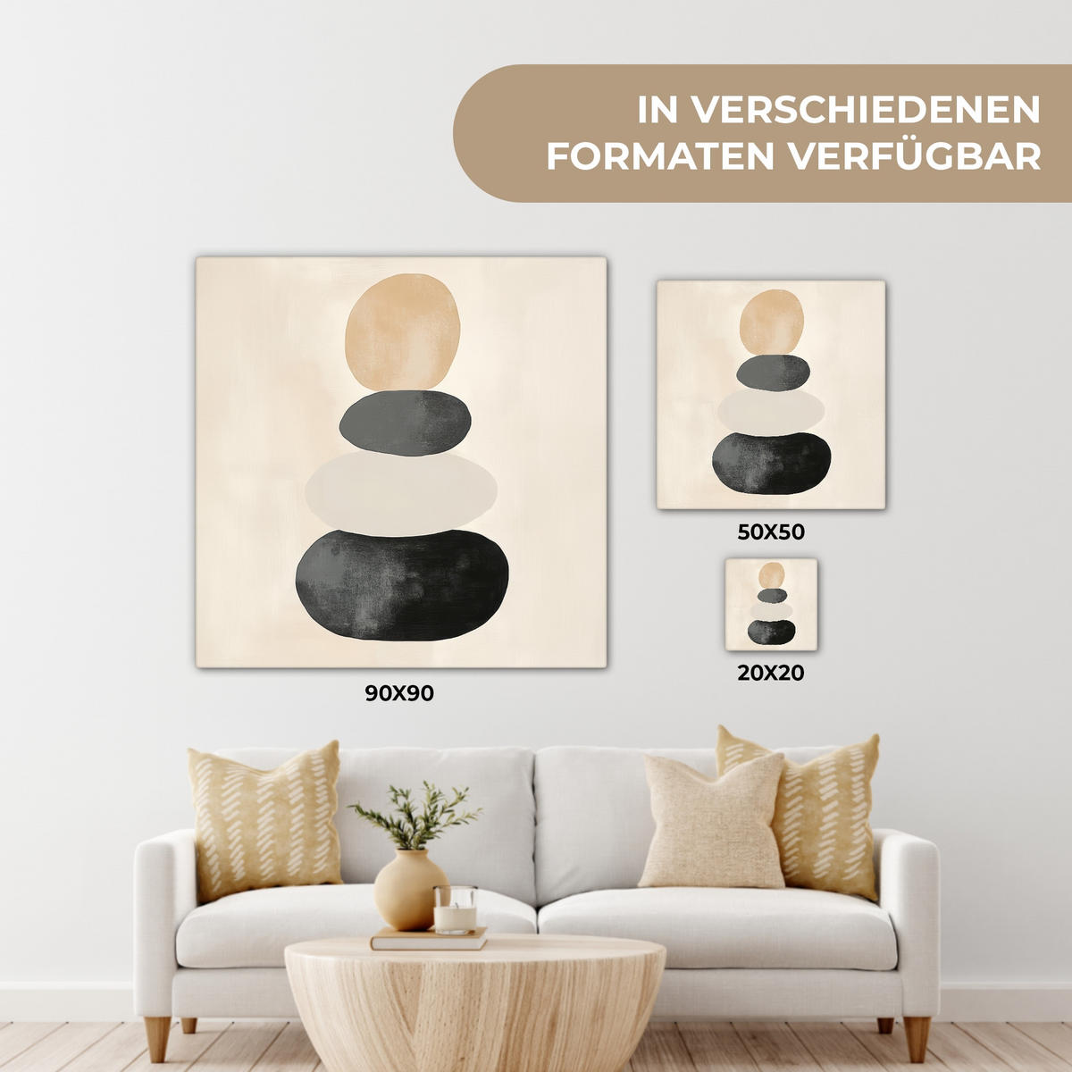 LEINWANDBILD Japandi - Wabi sabi - Beige 20x20 cm - Taupe, Textil (20/20cm) - MuchoWow