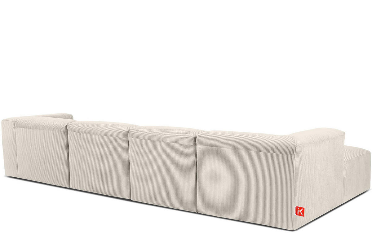 ECKMODULSOFA-LINKS BUFFO 6-Sitzer mit extrem weicher Sitzfläche, Kordstoff, cremefarbig - Creme, Textil (377/180cm) - KONSIMO®