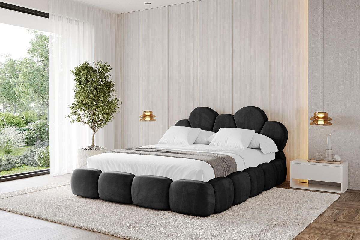 POLSTERBETT mit Bettkasten und Lattenrost, Bett mit Matratze H3/H4 - LANA 120x200 Schwarz - Schwarz, Holzwerkstoff/Textil (120/200cm) - ALTDECOR