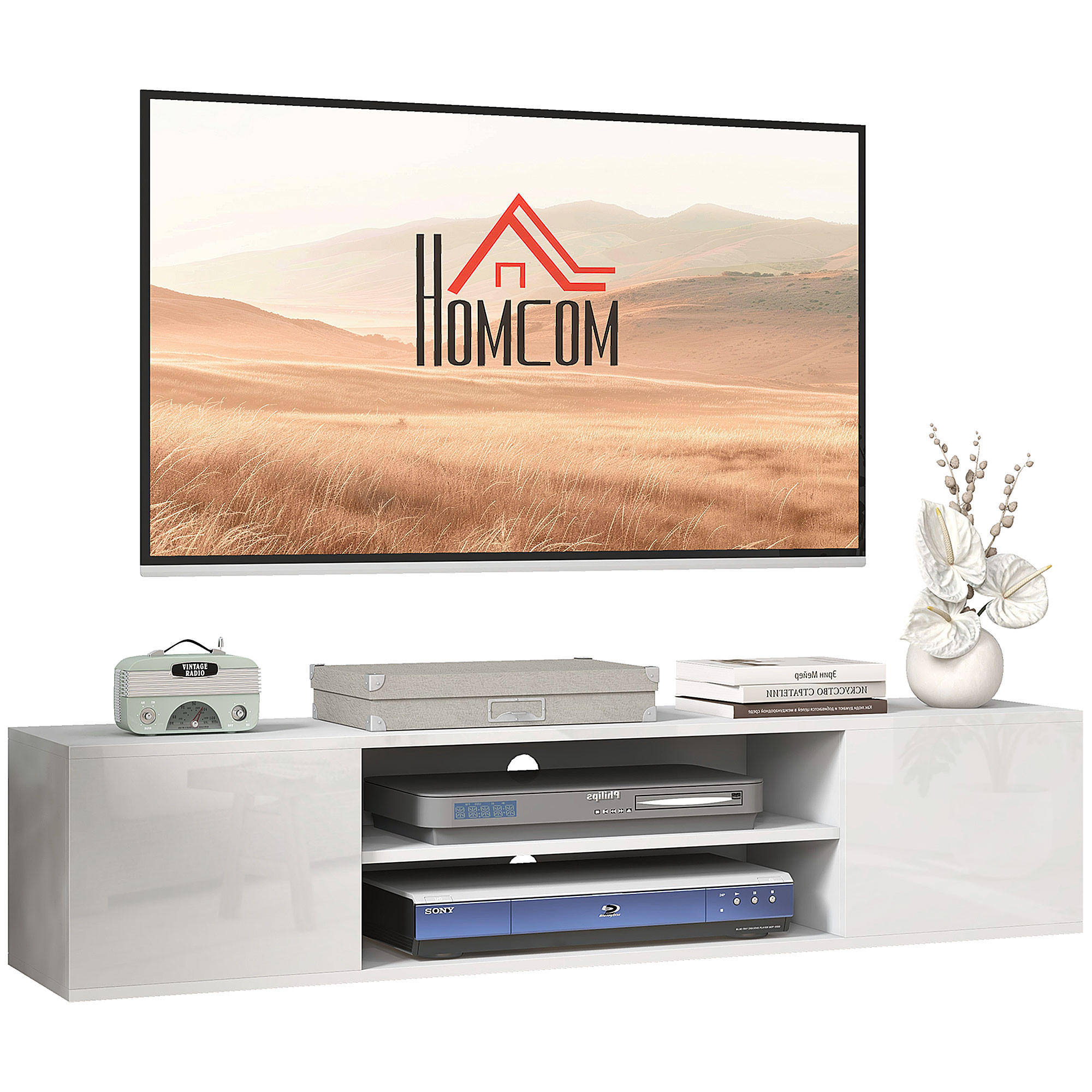 TV-LOWBOARD Weiß 140/30/30 cm, Hängend, 2 Türen, 2 Fächer - Weiß, Holzwerkstoff (140/30/30cm) - PANGIVO