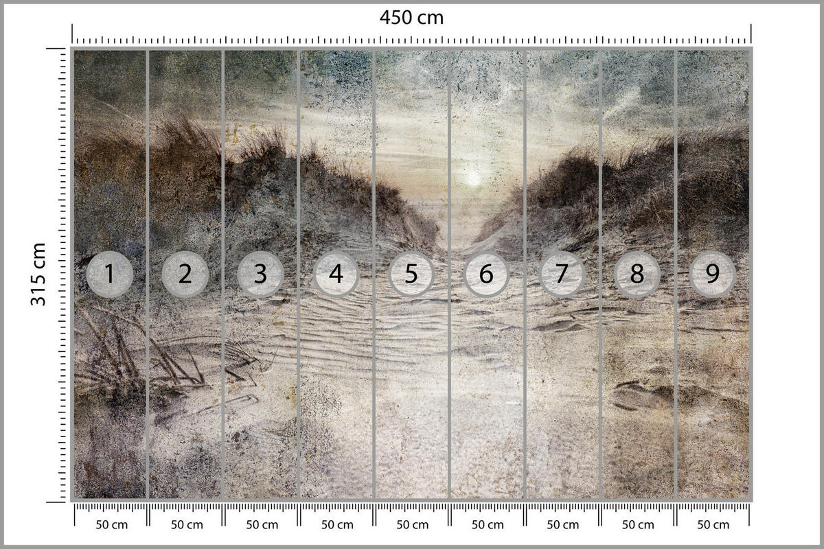 FOTOTAPETE Abstrakter Strand Beton Abstraktion 450x315 - Beige/Braun, Papier (450/315cm) - Muralo