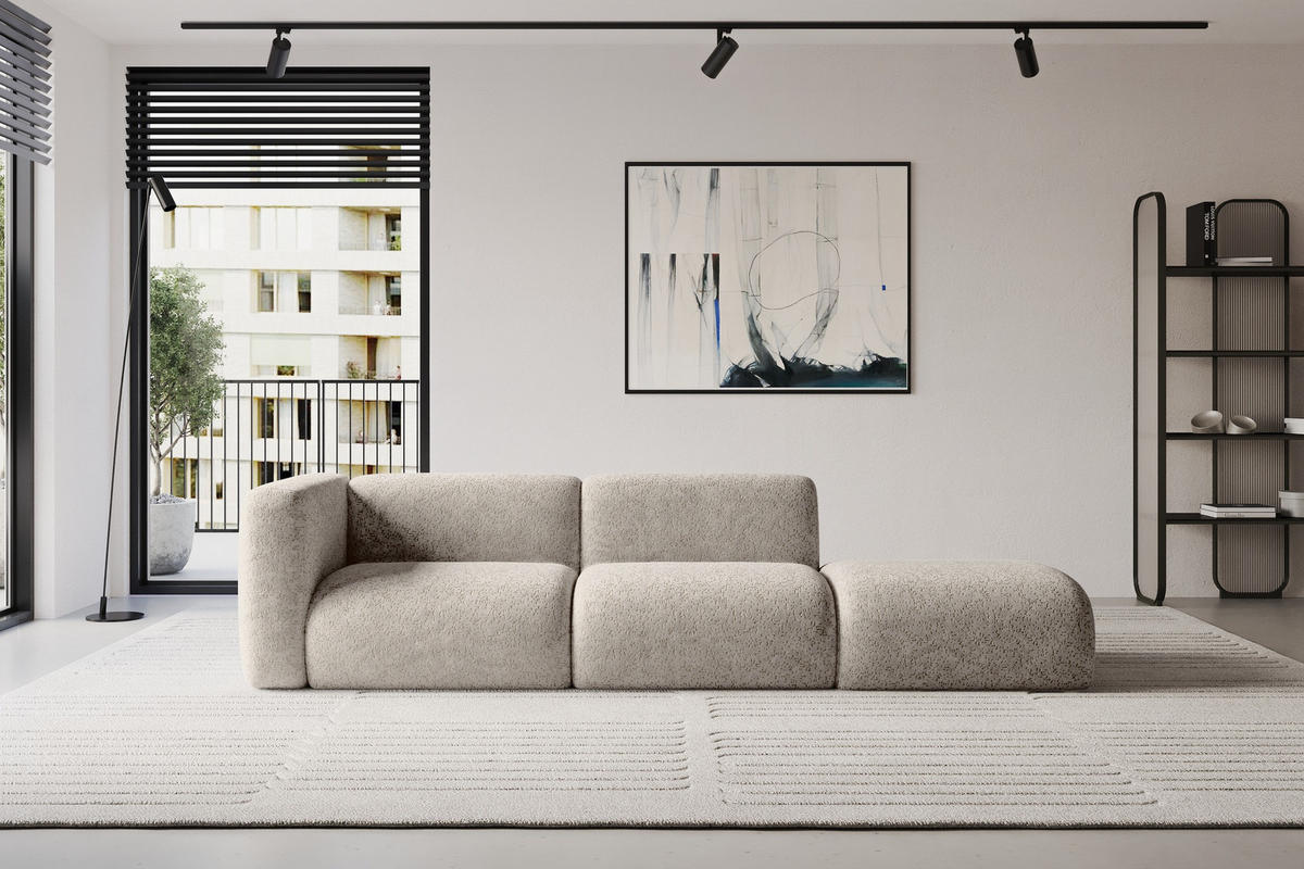 SOFA Ottomane Links MIRA-S3 296x89x70 Beige Velours - Beige/Schwarz, Holzwerkstoff/Kunststoff (296/70/89cm) - ALTDECOR