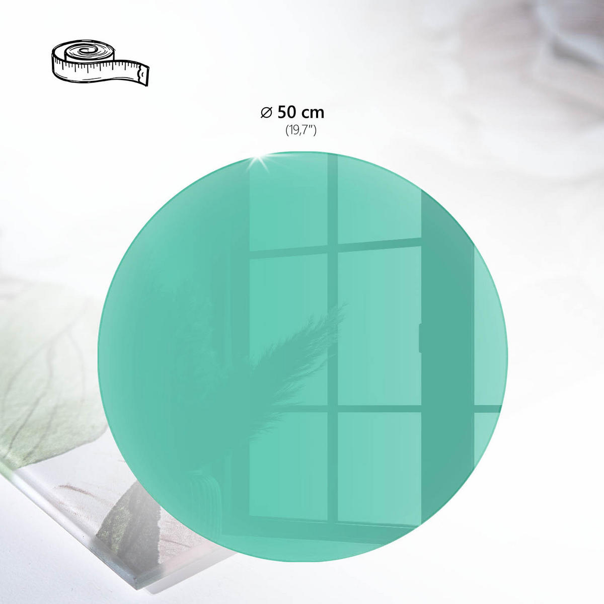 TISCHPLATTE fi50 cm – Starke Minze - Blau, Glas (50/50/0.4cm) - Wallfluent
