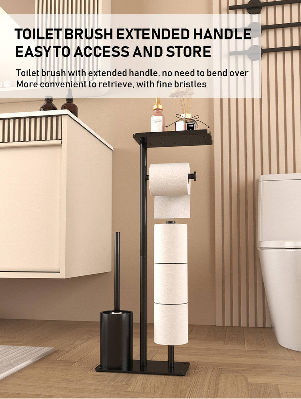 TOILETTENBÜRSTENHALTER – 2-in-1 (Weiß) 24 x 12 x 60 cm - Schwarz, Metall (12/61/24cm)
