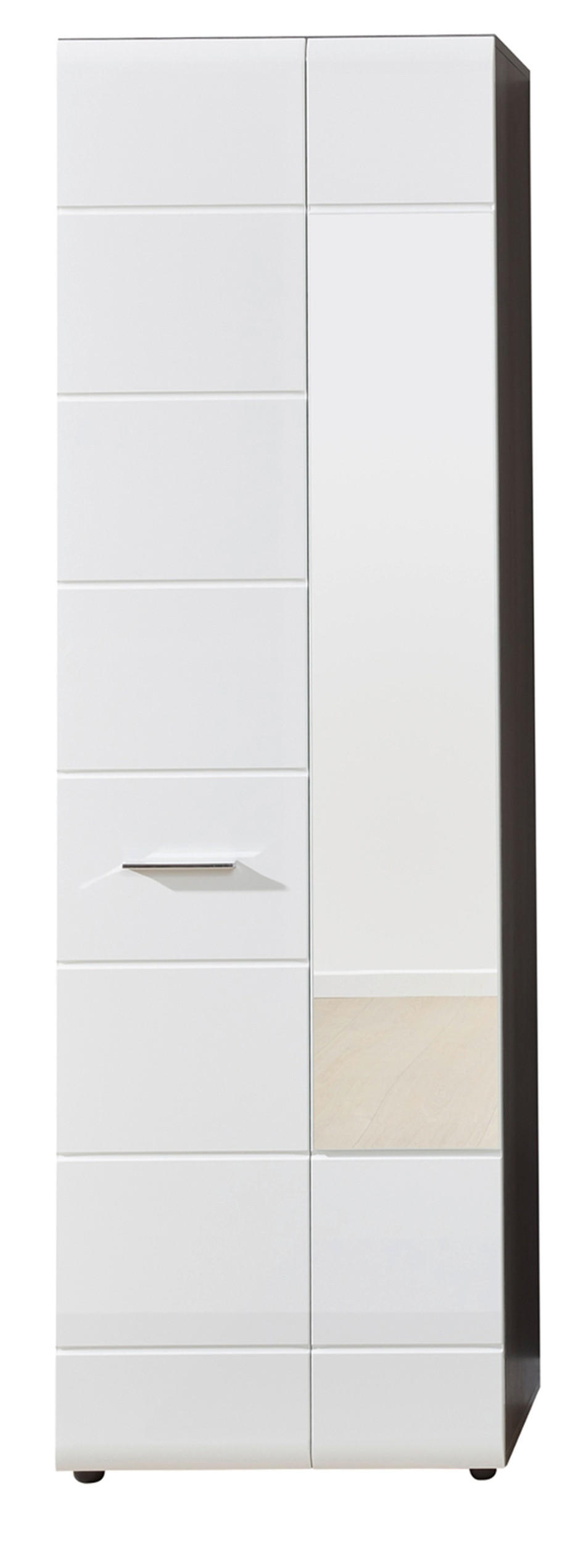 GARDEROBENSCHRANK weiß Hochglanz, grau 60 x 191 cm, Flurschrank mit Spiegel - Weiß Hochglanz/Silberfarben, Glas/Holzwerkstoff (60/191/35cm) - Top.Furn