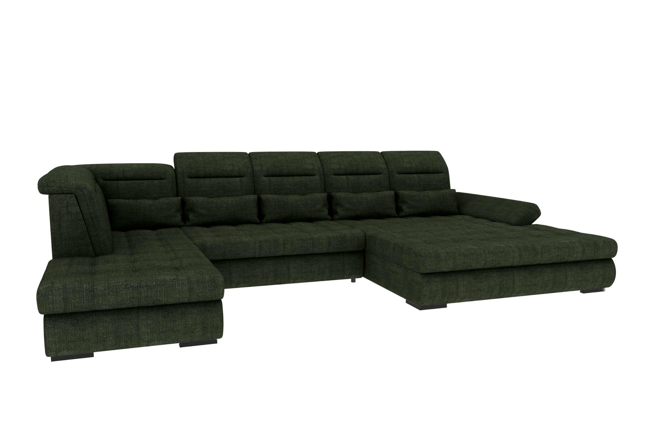 WOHNLANDSCHAFT Toscana Velours inkl. Schlaffunktion - Olivgrün, Textil (358/87/208cm) - 99rooms