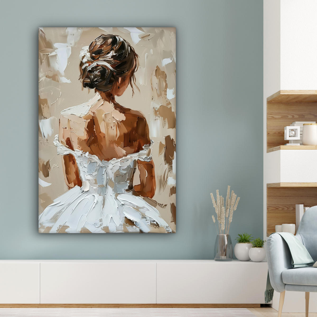 LEINWANDBILD - Frau - Farbe - Abstrakt - Beige - Modern - 80x120 - Wanddeko - Sandfarben, Textil (80/120cm) - MuchoWow
