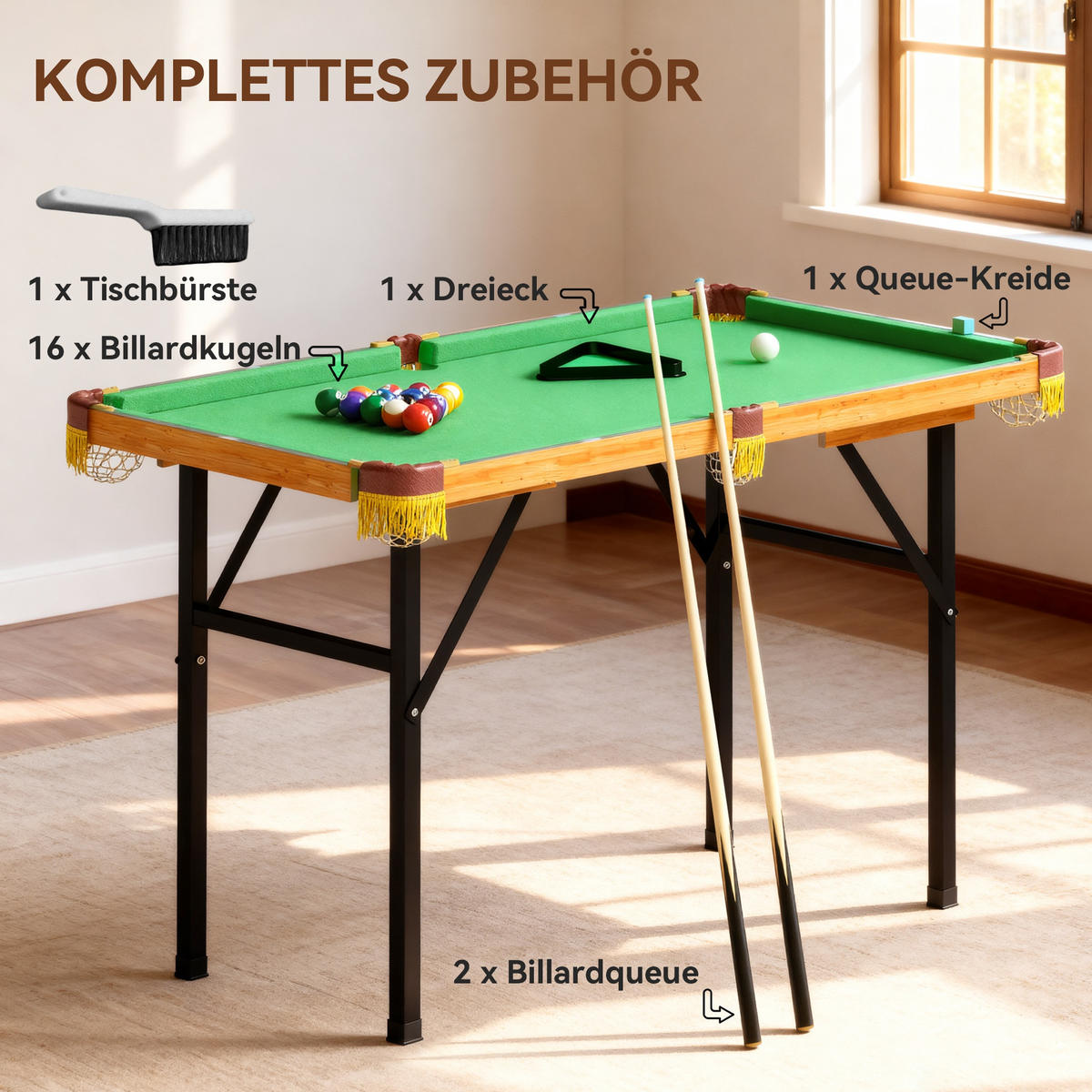 KLAPPBARER BILLARDTISCH DE-10820 Grün - Grün, Holzwerkstoff (63/120cm) - ComfortXL