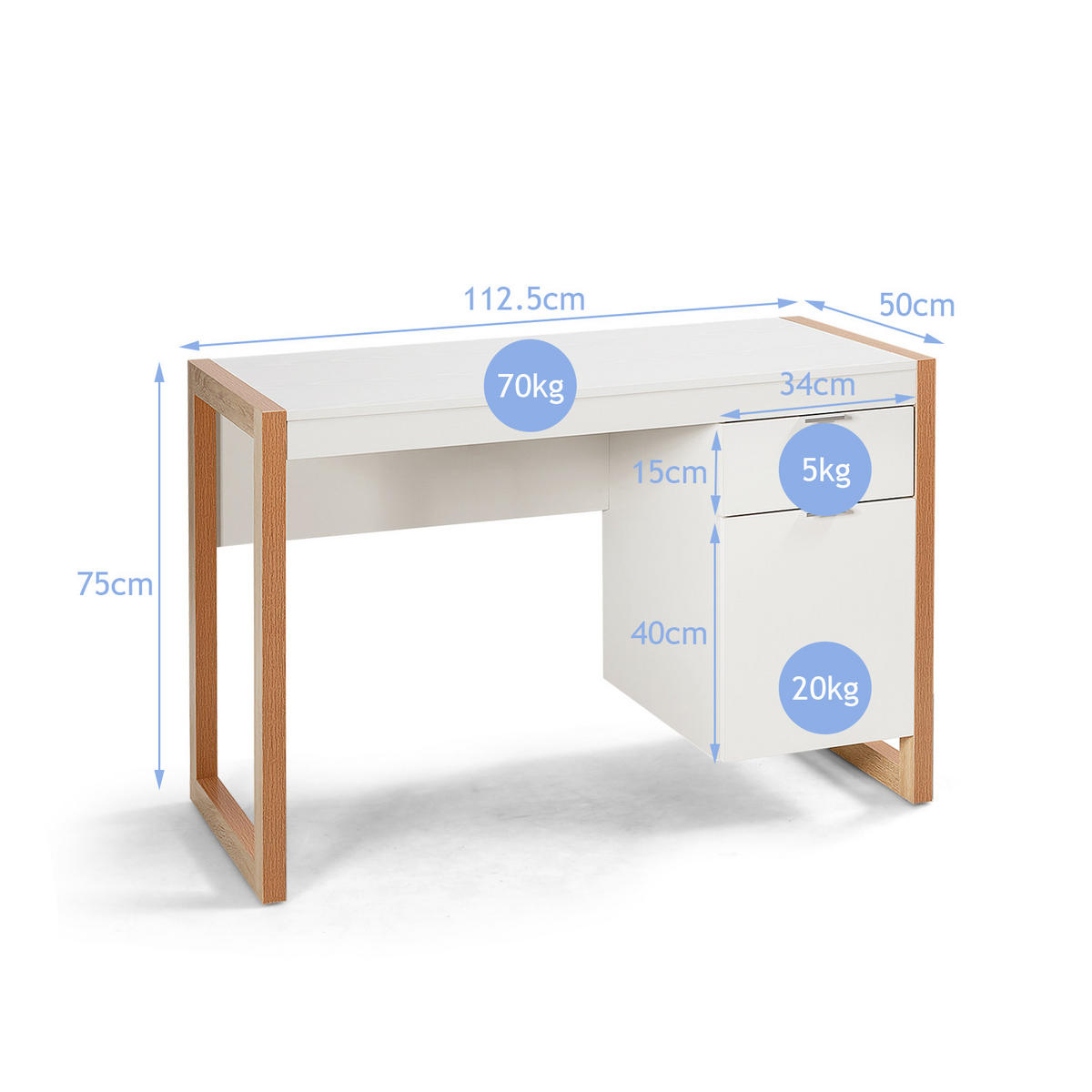 SCHREIBTISCH Weiß - Weiß, Holz (50/112/75cm) - COSTWAY
