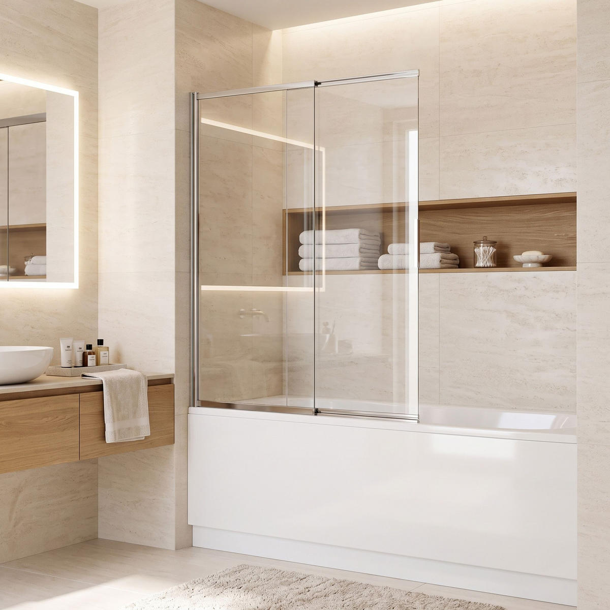 BADEWANNEN-DUSCHWAND Schiebetür Rea Dario Chrome 120 - Chromfarben, Glas (120/140cm) - REA