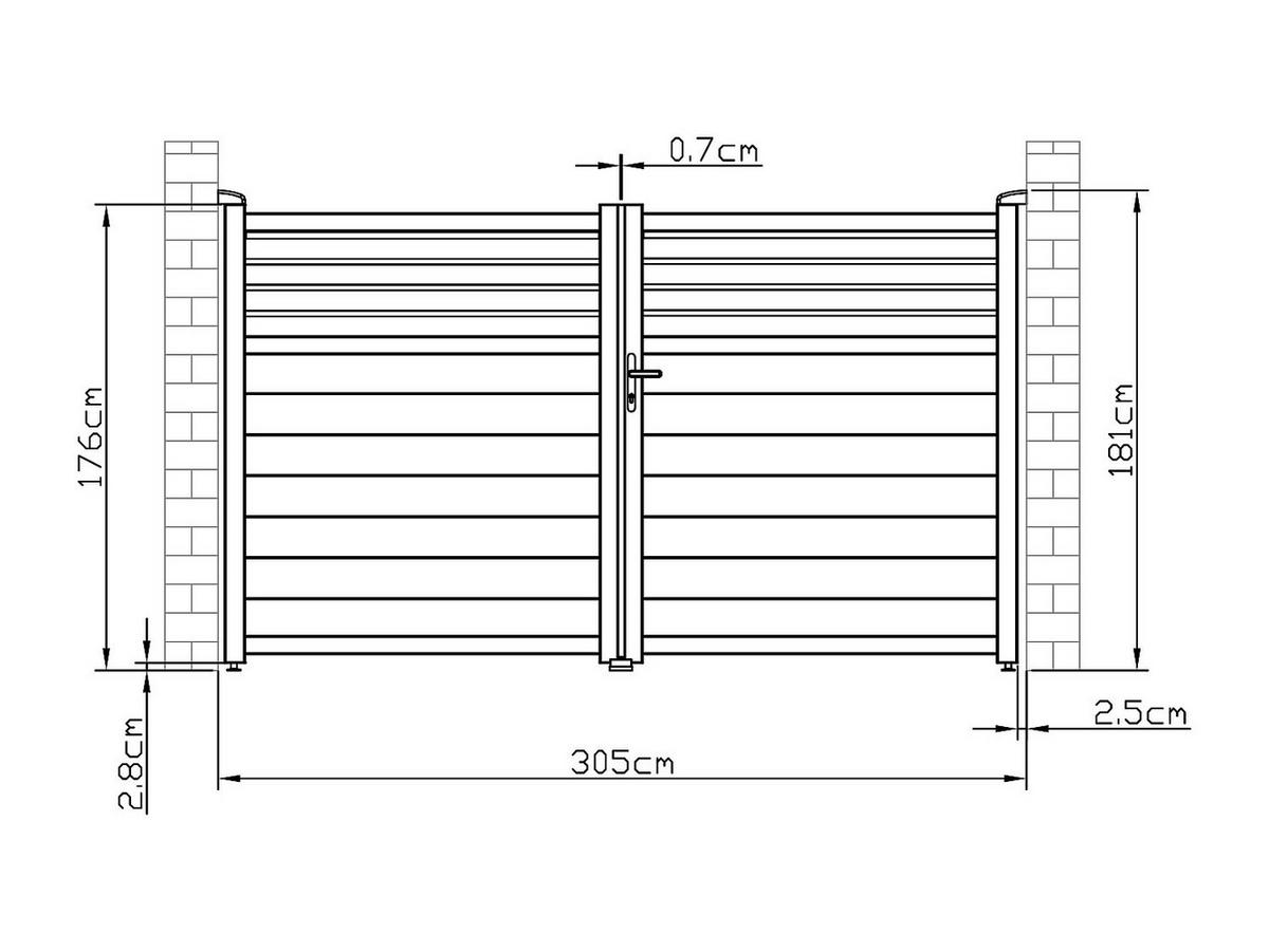 FLÜGELTOR - 300cm x 4.6cm - Aluminium - anthrazitgrau - VIAZO - Anthrazit, Metall (300/176cm) - Vente-Unique