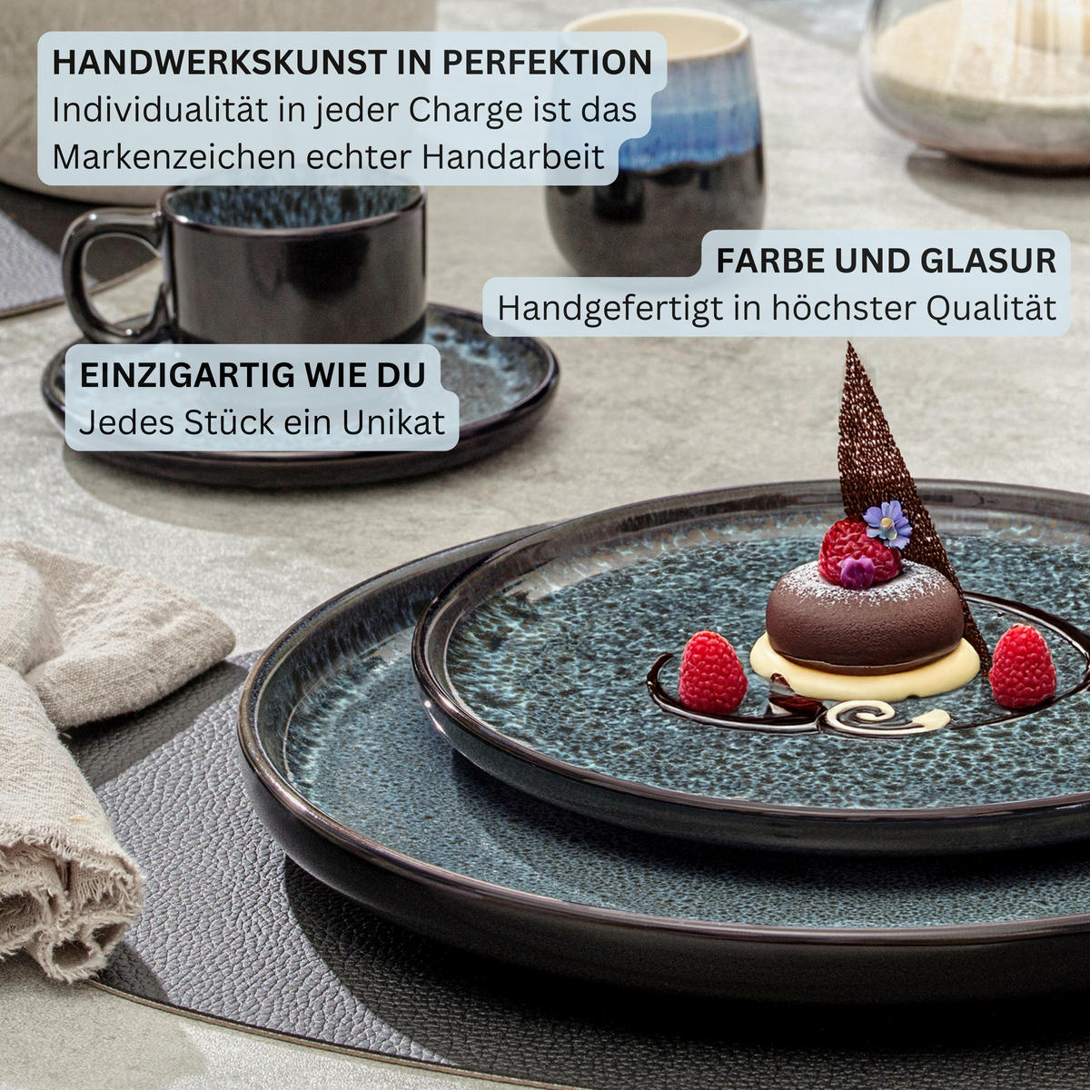 SPEISETELLER SET MANILA - 6 teilig aus Steingut - Blau, Stein (26.5cm) - Sänger