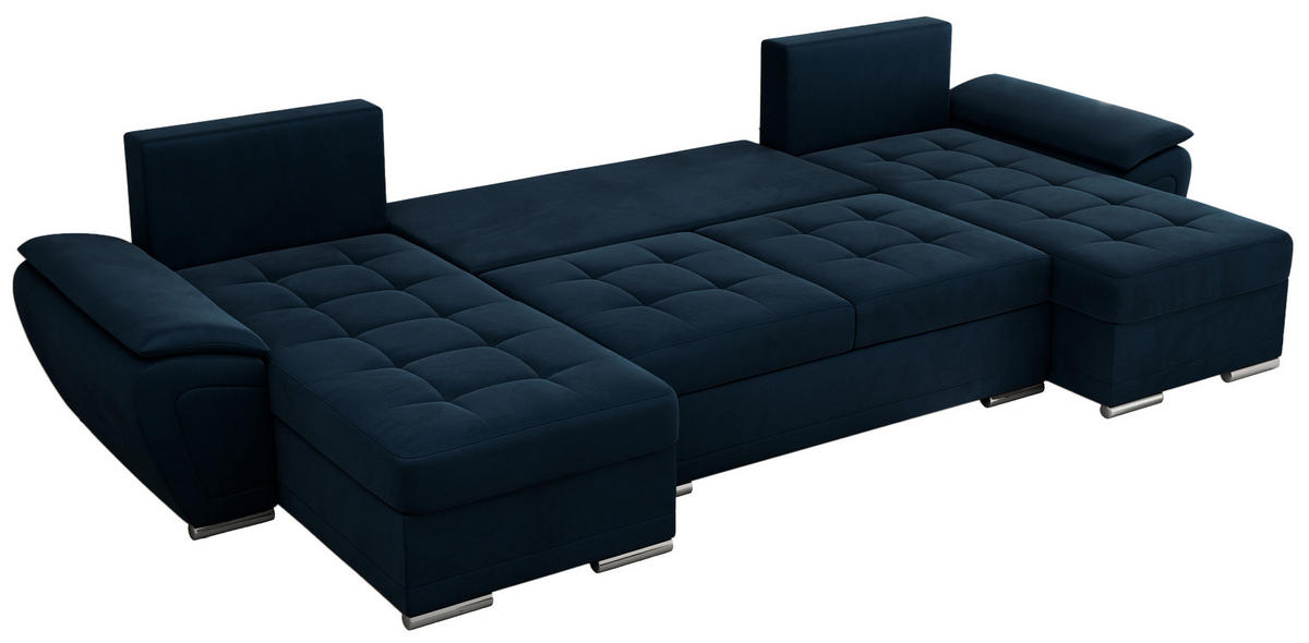 WOHNLANDSCHAFT UMBRIA U Dunkelblau Velvet - Dunkelblau/Grau, Textil/Metall (336/85/157cm) - MKS