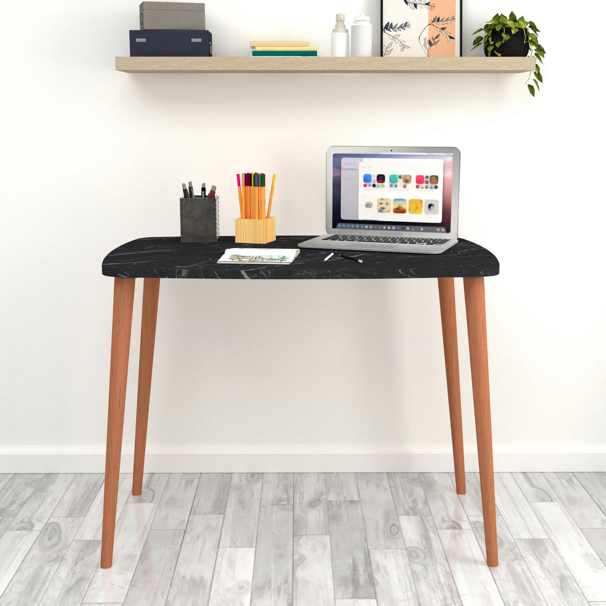 SCHREIBTISCH Kongsberg - Schwarz/Naturfarben, Holz/Holzwerkstoff (60/90/70cm) - [en.casa]