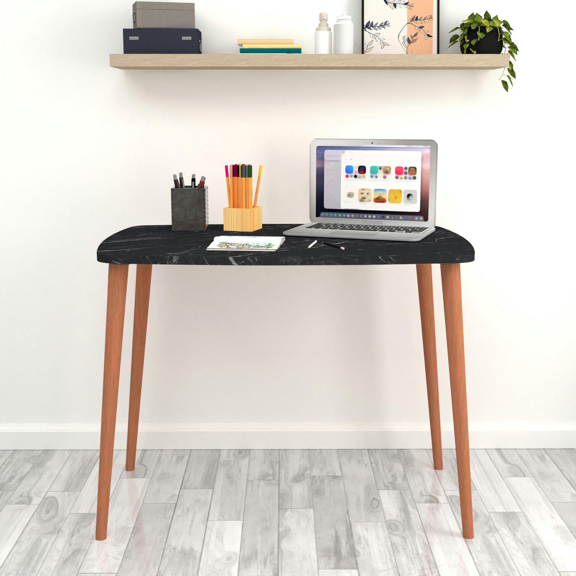 Thumbnail - [en.casa] Schreibtisch, Schwarz, Holzwerkstoff, Buche, Rechteckig,Rechteckig, 90x70x60 cm, Arbeitszimmer, Schreibtische,...