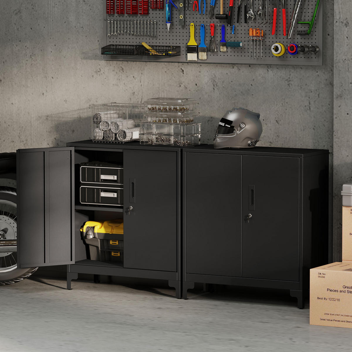 METALLSCHRANK Metall Schwarz - Schwarz, Metall (35/91/80cm) - HOMCOM