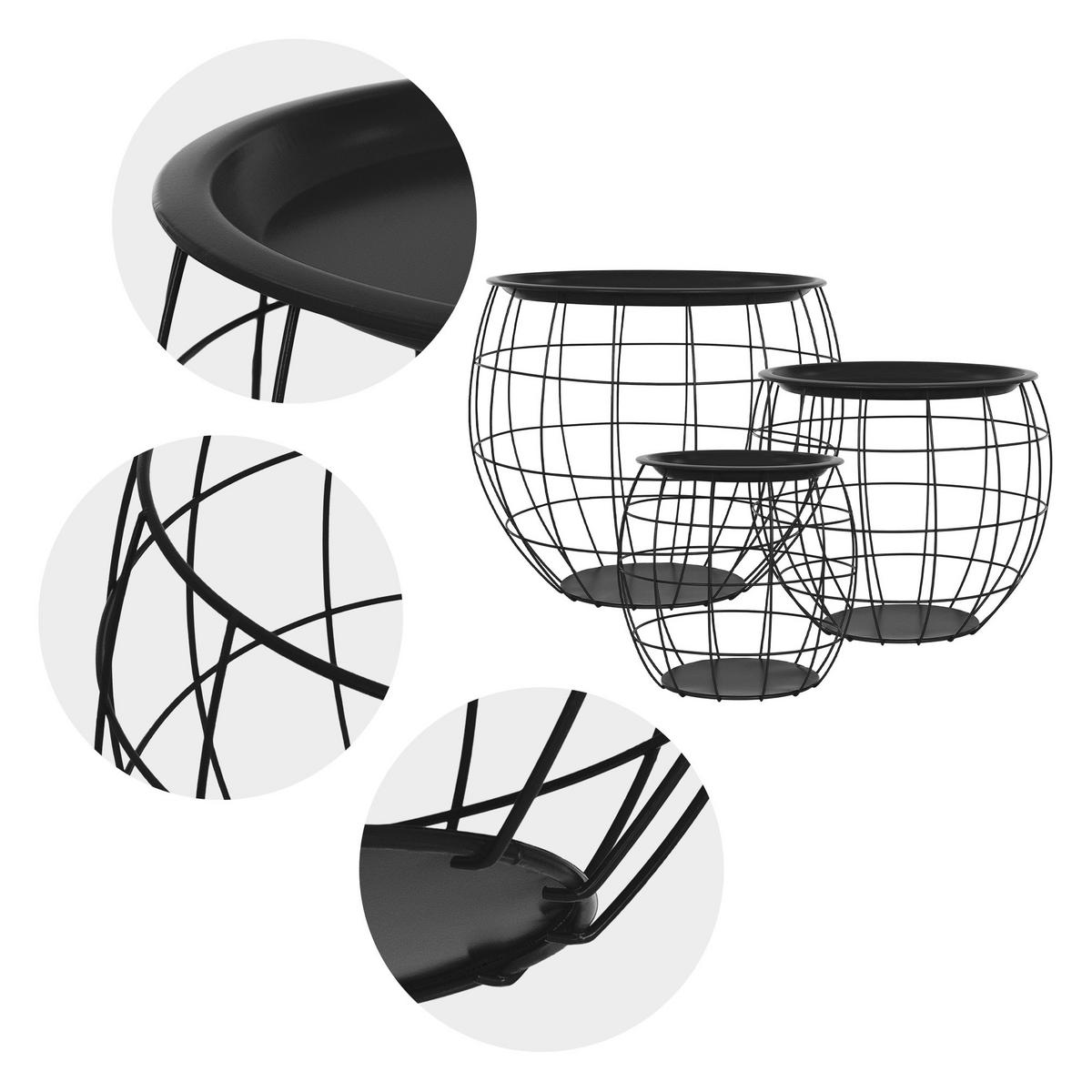 BEISTELLTISCH rund Schwarz Ø 43/35/27 - 40/33/29 cm 3er Set - Schwarz, Metall (43/43/40cm) - ML-DESIGN