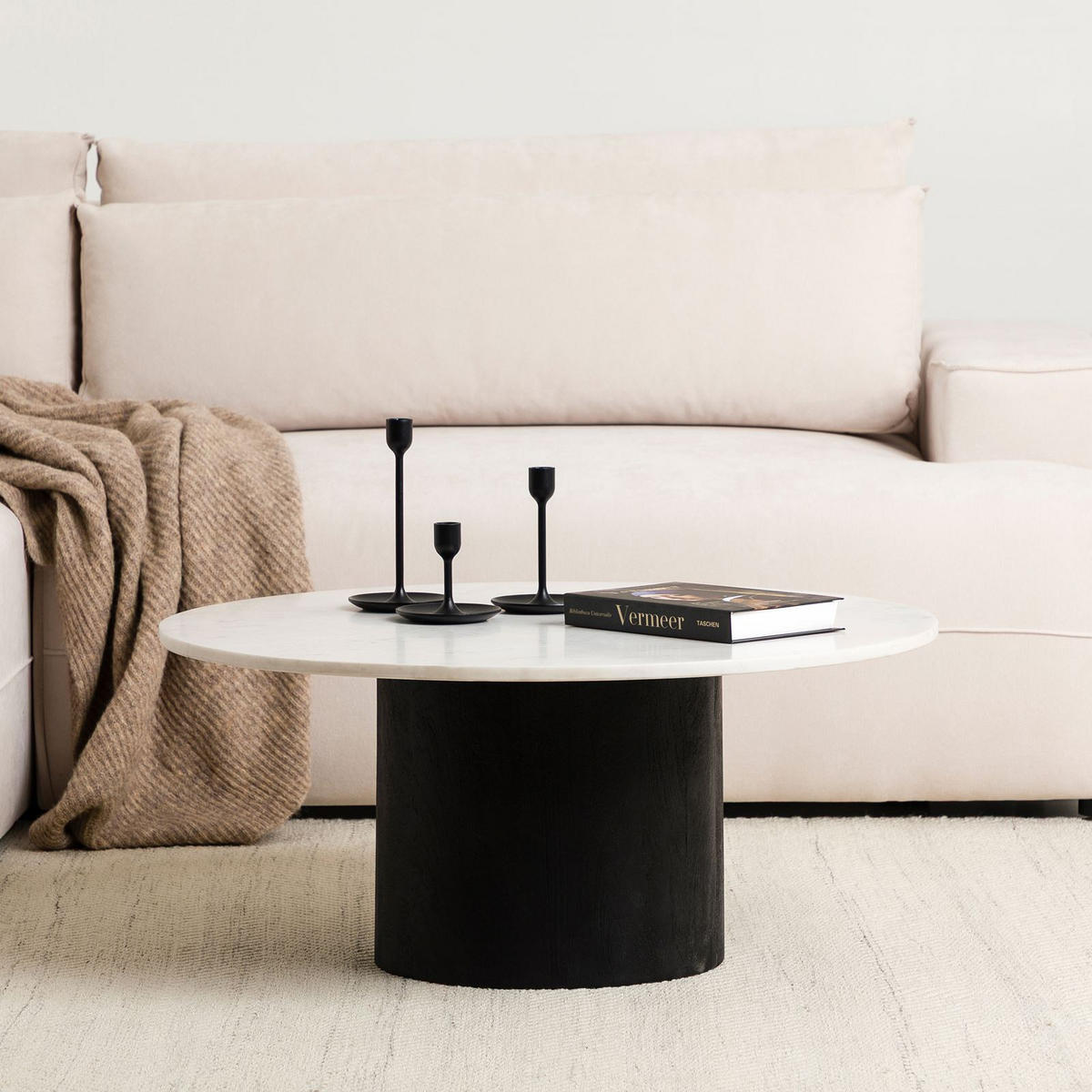 COUCHTISCH GANGA weiß/schwarz - Schwarz/Weiß, Naturmaterialien/Holz (80/80/35cm) - IDIMEX