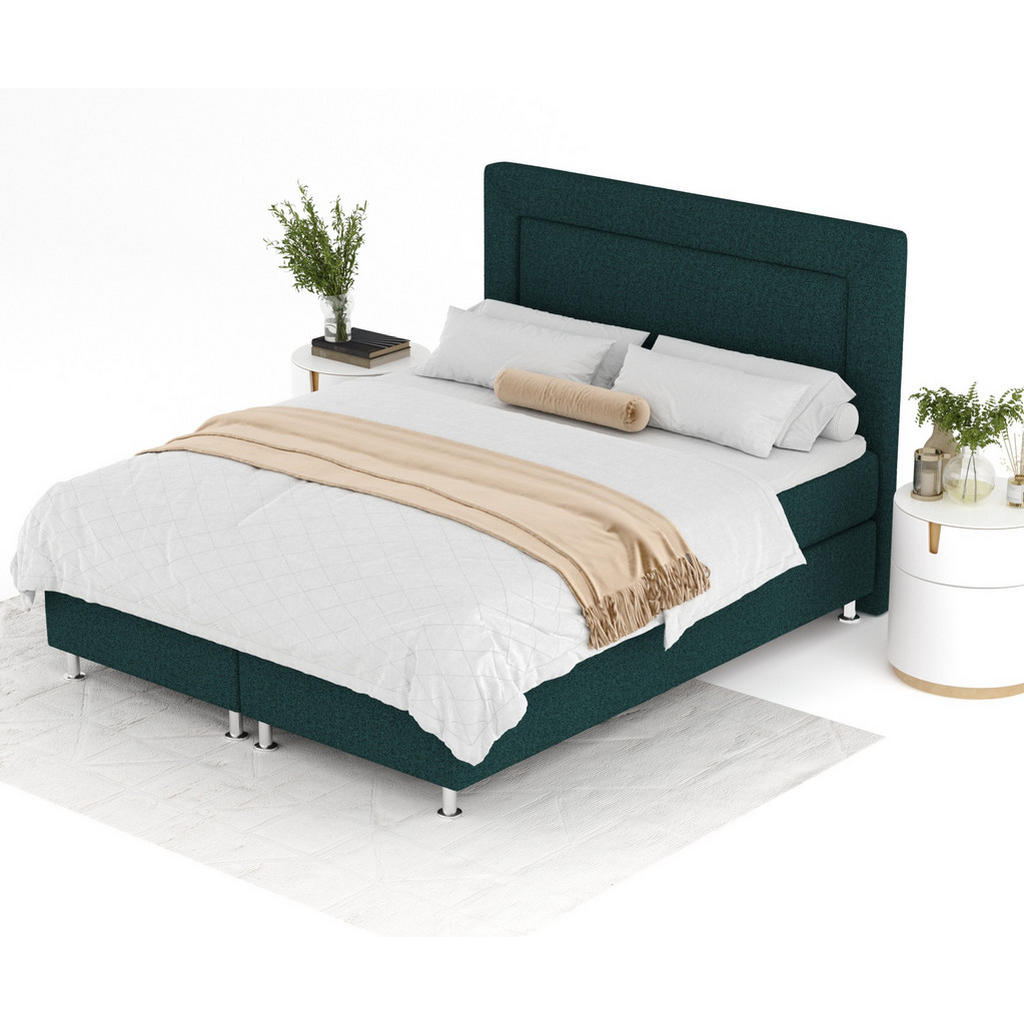 Thumbnail - Maison de Reve Boxspringbett, Grün, Textil, Buche, Kiefer, H3, Höhe ca. 21 cm, 180x200 cm, FSC 100%, Made in EU, Oeko-Te...