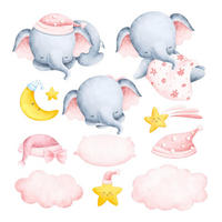 WANDAUFKLEBER 130x198cm - Pastellfarbene Elefantenwolken - Multicolor, Kunststoff (130/198/0.1cm) - Wallfluent