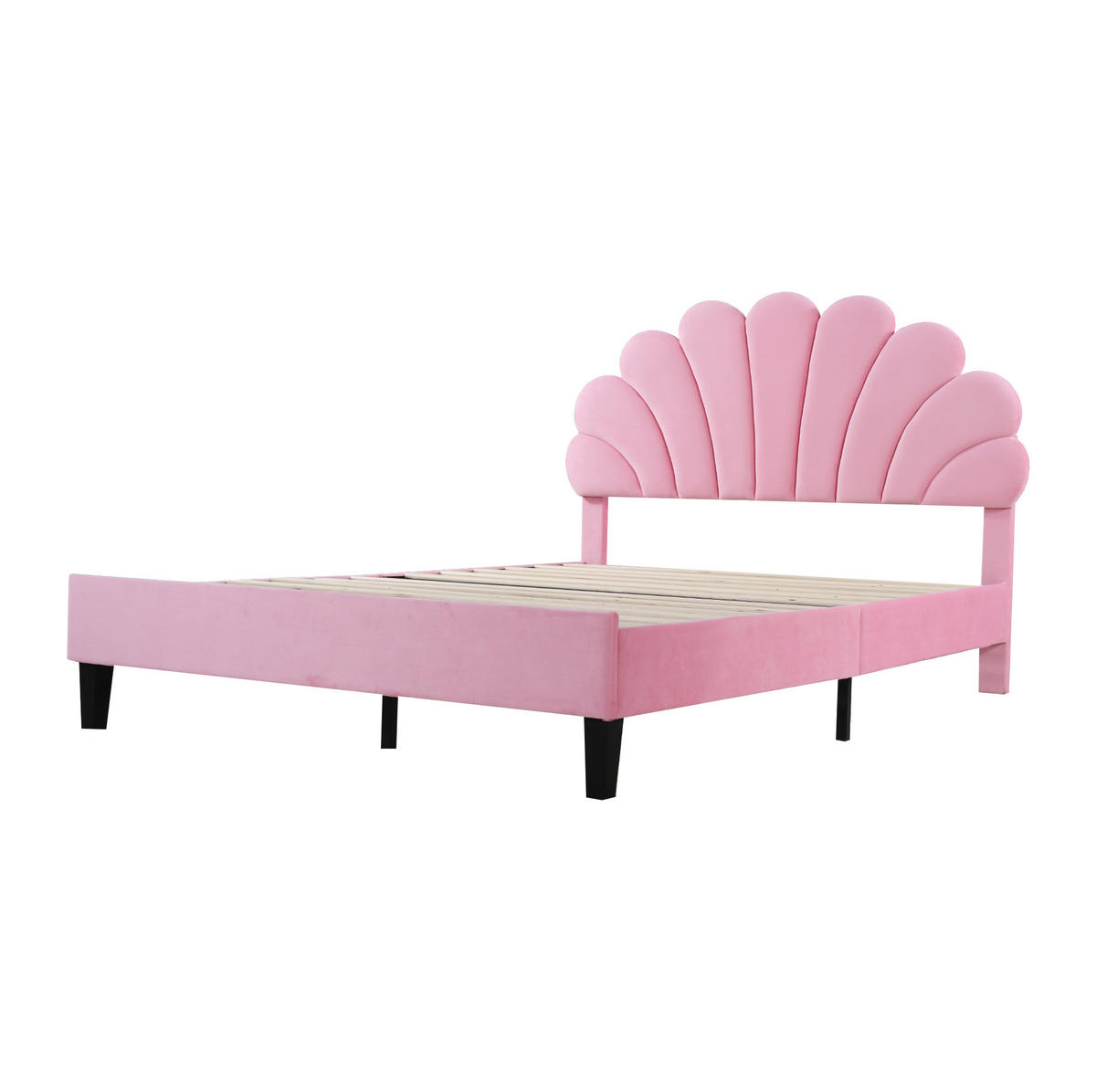 POLSTERBETT mit Blumen-Kopfteil 140x200 cm Samt Pink - Pink, Metall (140/200cm) - Meubliv