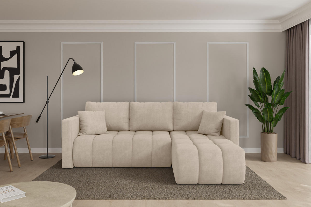 ROHOVÁ SEDAČKA s funkcí spaní, otoman vpravo GARD-L 226x146x85 béžová velur - černá/Sahara, kompozitní dřevo/textil (226/146cm) - ALTDECOR