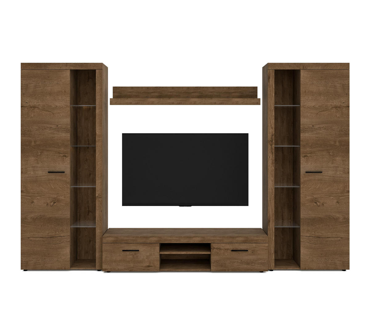 WOHNWAND Spacoro XL Lefkas 300/190/40 cm Viel Stauraum ohne LED - Braun, Holzwerkstoff/Kunststoff (300/190/40cm) - AX Living