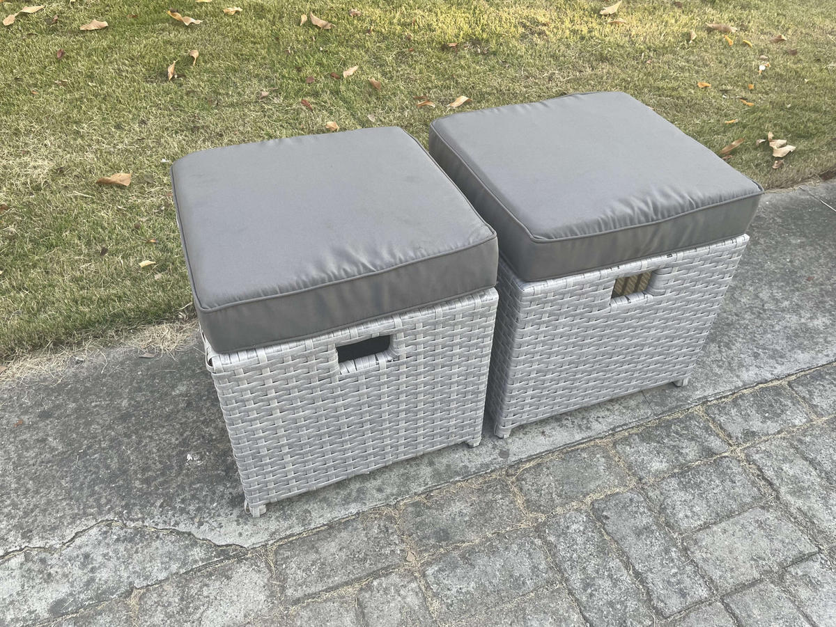 HOCKER Polyrattan Helles Grau 2-teilige - Hellgrau, Metall (177/34/65cm) - Fimous