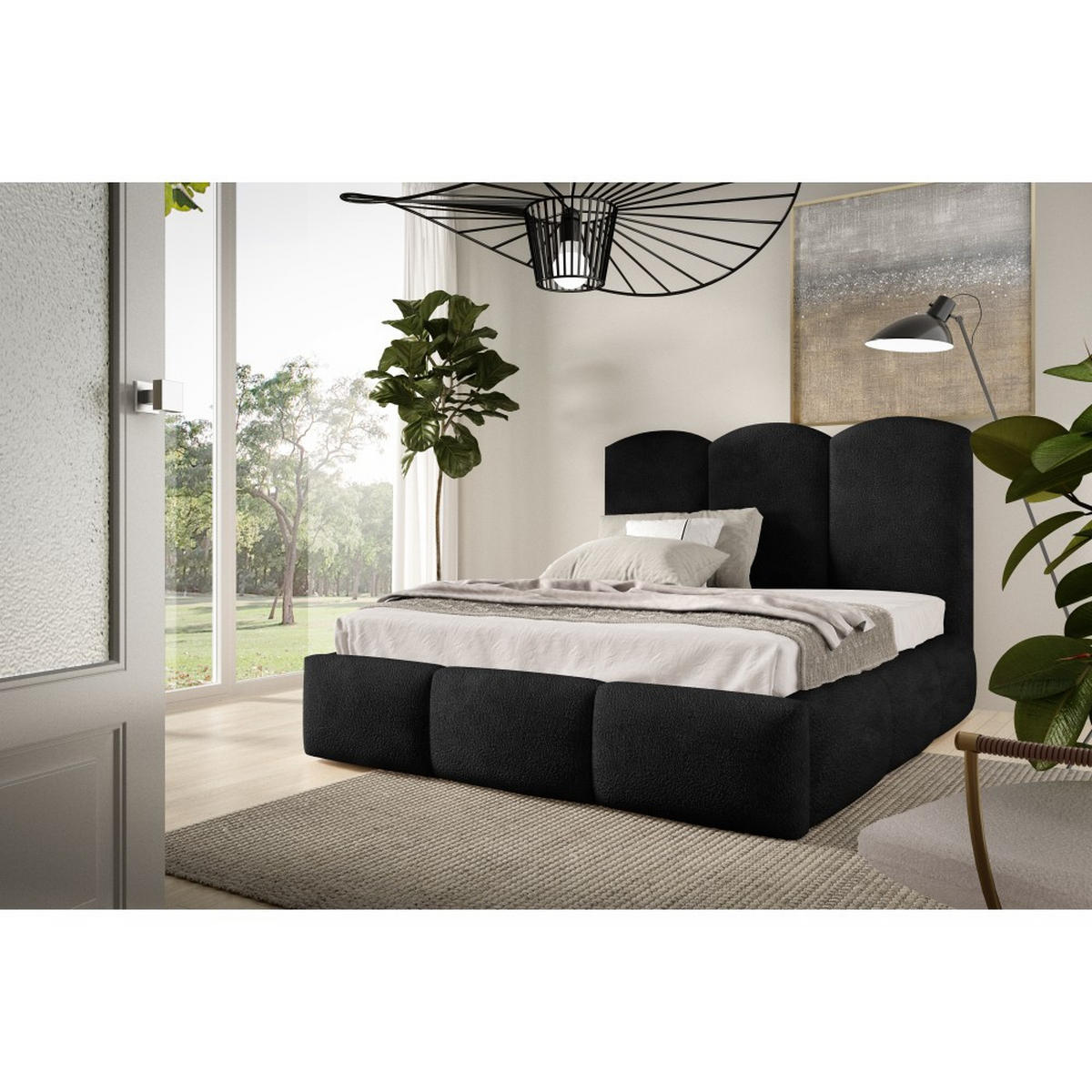 POLSTERBETT Bero, 120x200, Bouclé-Stoff, Schwarz - Schwarz, Textil (120/200cm) - Beautysofa