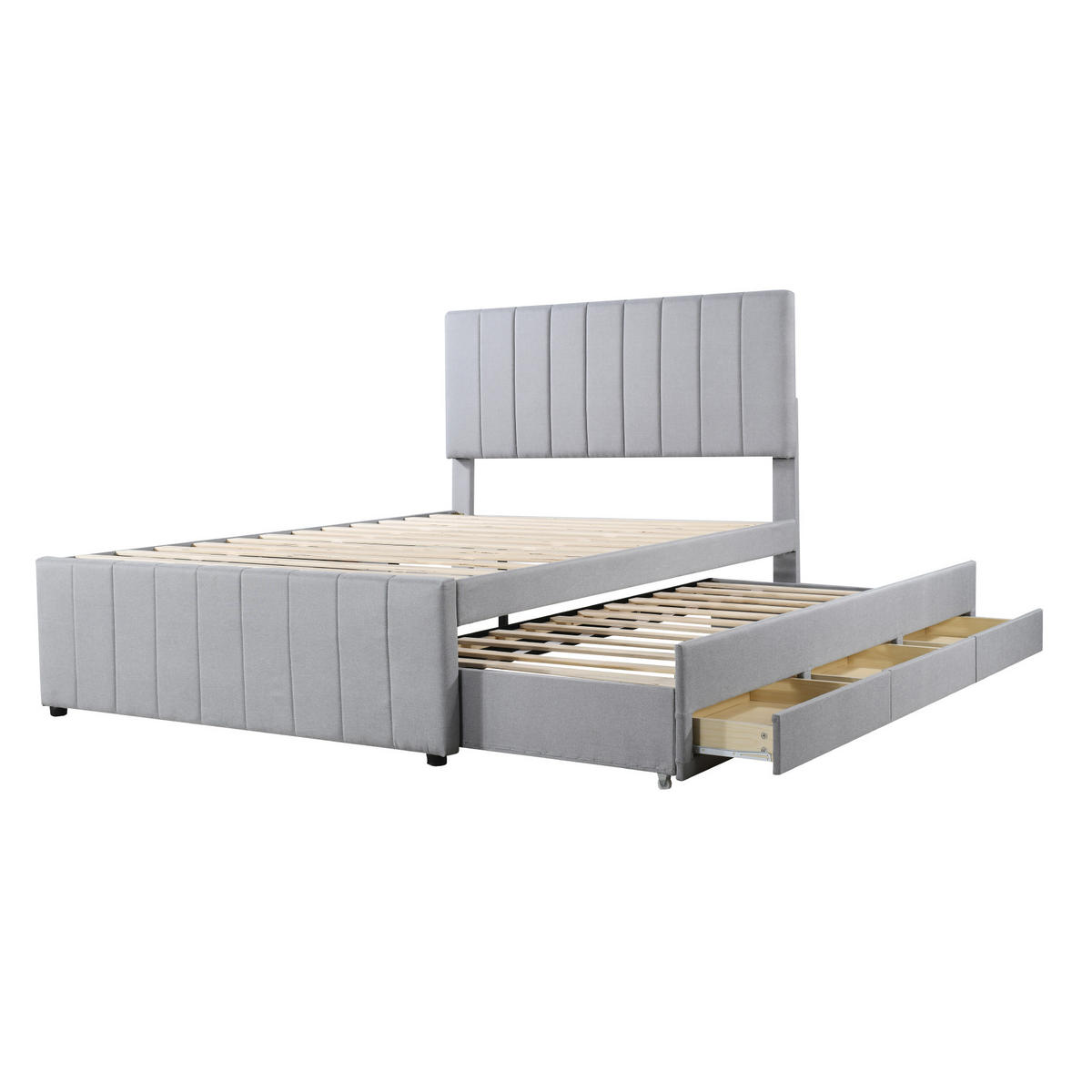 POLSTERBETT 140/200 cm grau mit Ausziehbett und Schubladen - Grau, Textil (140/200cm) - OKWISH