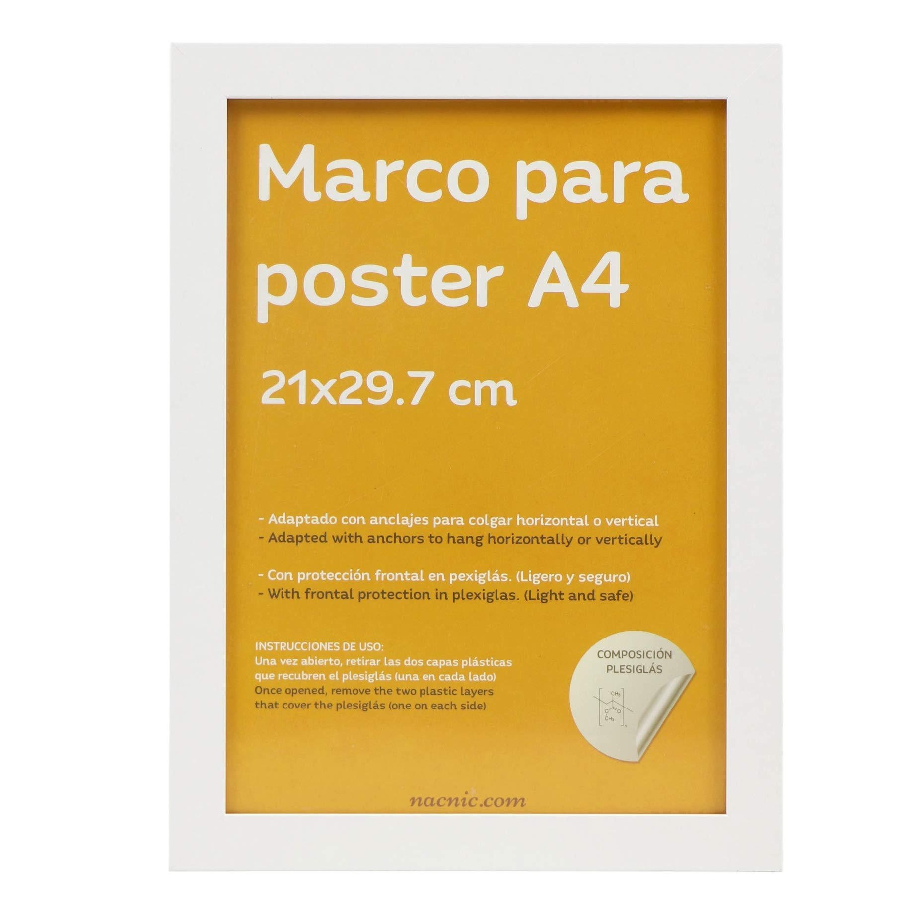 RAHMEN Set mit 12 aus MDF und Acrylglas Schutz und Aussteller für Fotografien, Bilder, Poster, Gemälde, Dekoration für Haus Farbe Weiß A4 - Weiß, Holz (21/3/29.7cm) - Nacnic
