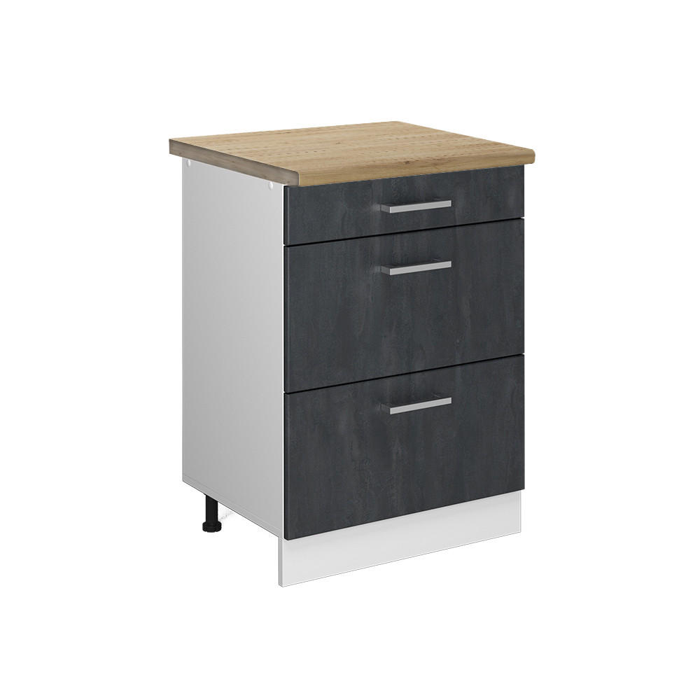 KÜCHENUNTERSCHRANK R-Line Schwarz Beton 60 cm AP Eiche - Schwarz/Weiß, Holzwerkstoff (60/81.6/60cm) - Vicco