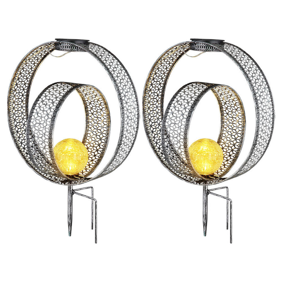 LED AUSSENLEUCHTE Metall Silber 2er Set - Silberfarben, Glas (30/20/42cm) - Globo Lighting