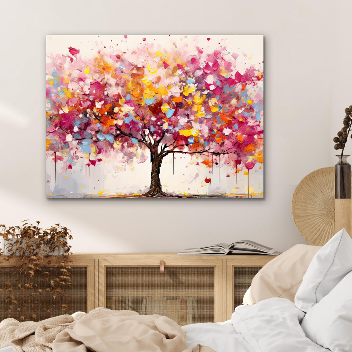 KOVOVÝ OBRAZ Akvarel - Strom - Umenie - Abstraktné 80x60 cm - viacfarebná, kov (80/60cm) - MuchoWow