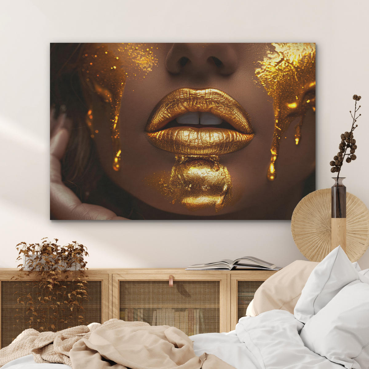 AKUSTIKPANEEL Frau - Gold - Luxus - Porträt 100x70 cm - Goldfarben, Textil (100/0.9/70cm) - MuchoWow