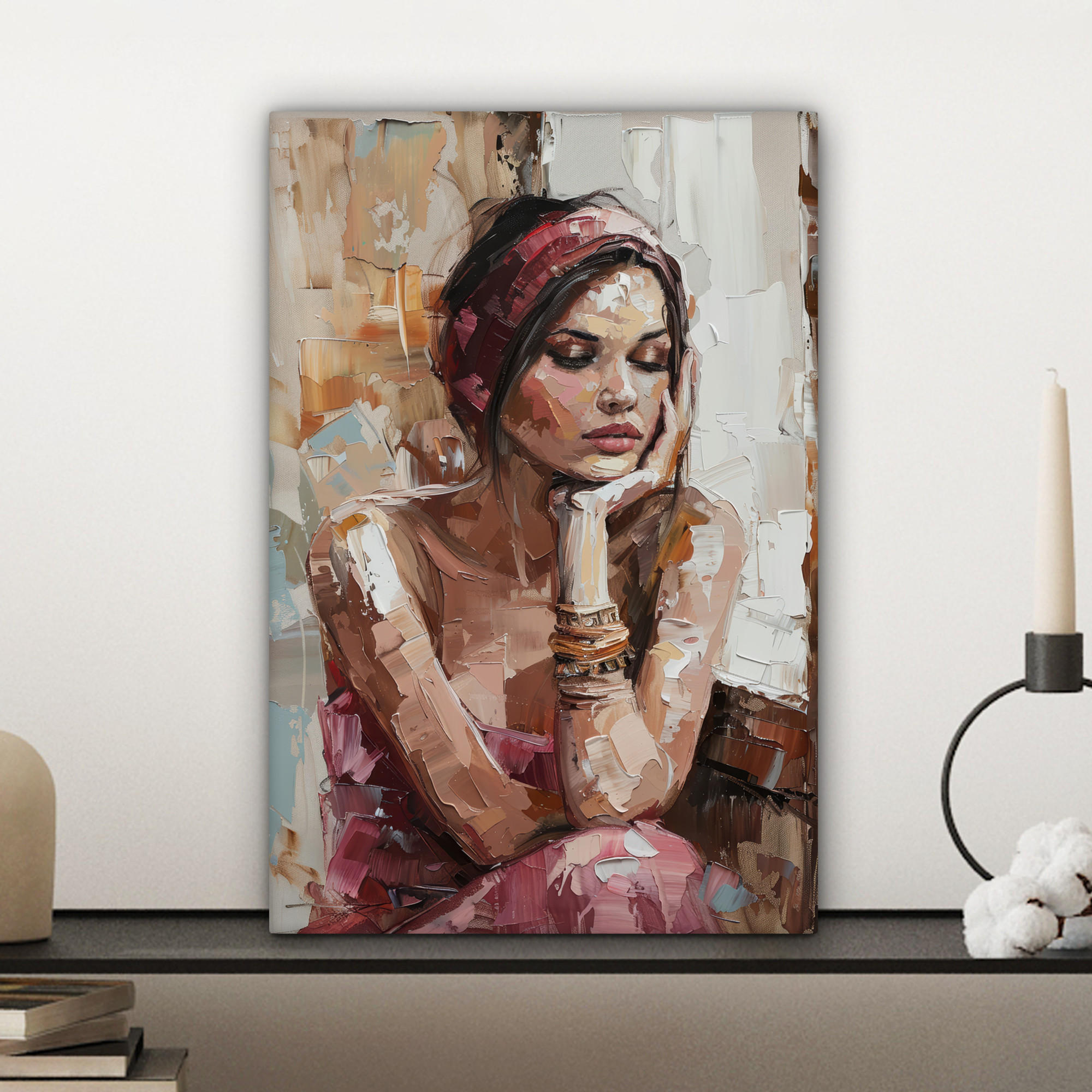LEINWANDBILD Frau - Lackierung - Porträt - Modern 20x30 cm - Altrosa, Textil (20/30cm) - MuchoWow