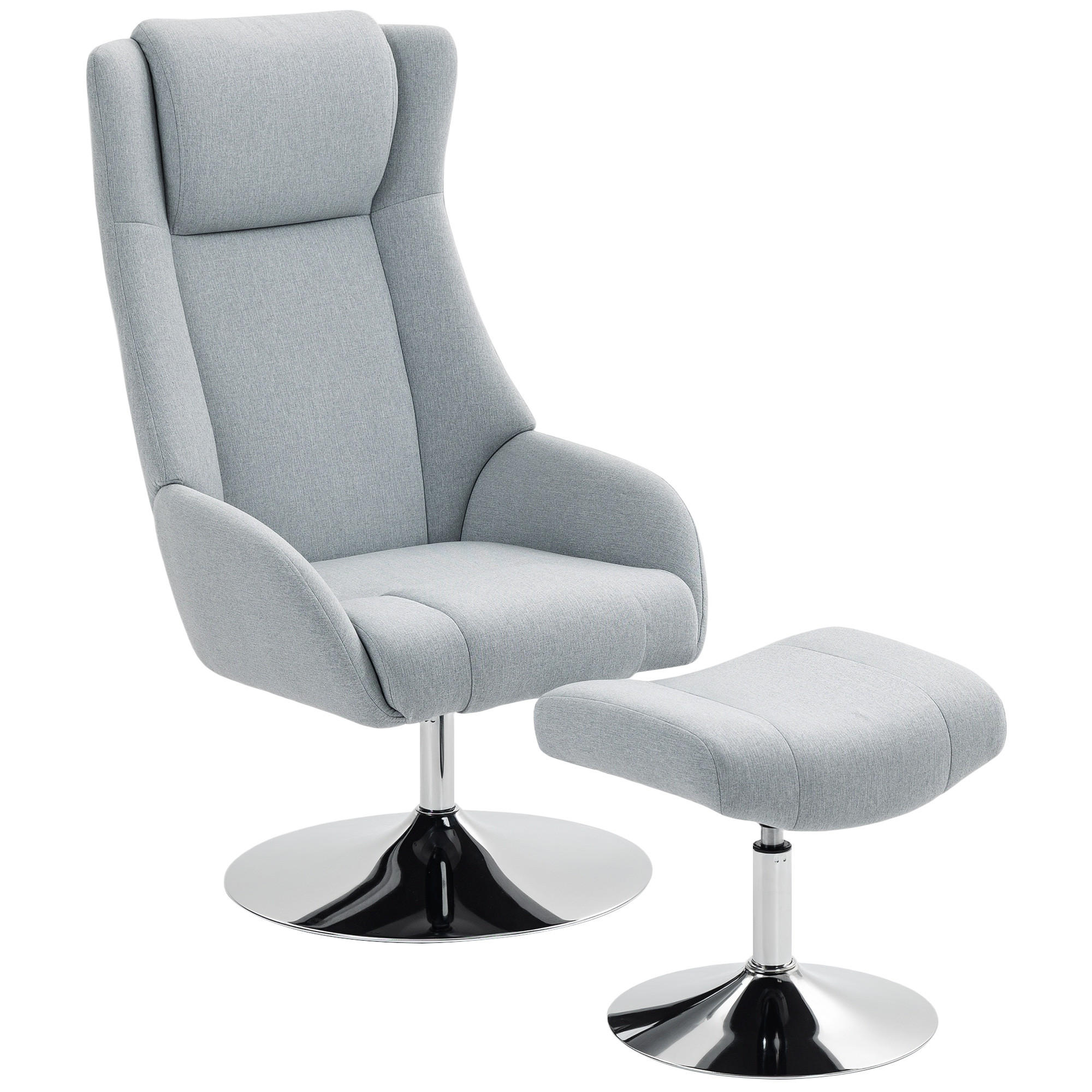 POLSTERSTUHL DE-07556 mit Fußhocker, drehbar und zurücklehnbar Grau - Grau, Metall (68/118/84cm) - ComfortXL
