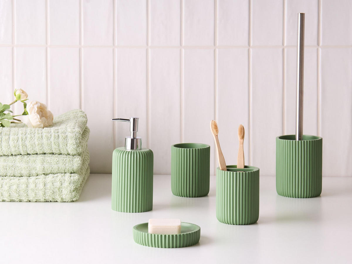 BADACCESSOIRES Set 5-teilig Grün Camana - Silberfarben/Grün, Kunststoff (8/10/8cm) - Beliani
