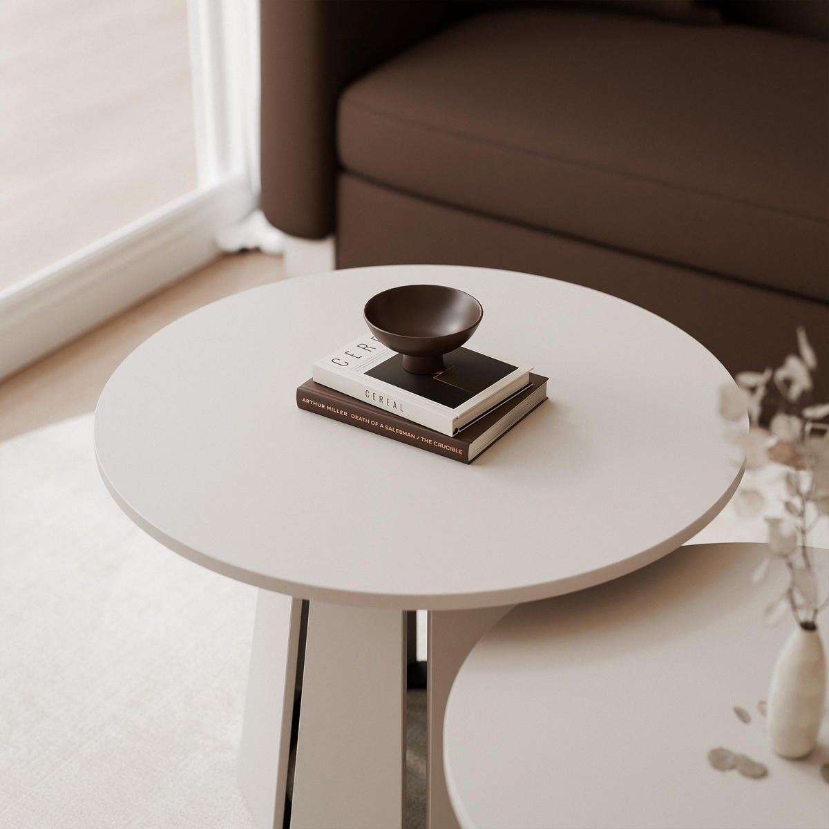 COUCHTISCH-SET VERDA, 2-teilig, Farbe Kaschmir, Ø 57/67 cm - Kaschmir, Holz (67/67/57cm) - Idohome