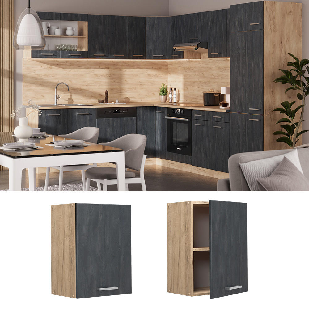 HÄNGESCHRANK R-Line Schwarz Beton 45 cm - Honigeiche/Eiche Wotan, Holzwerkstoff (45/60/31cm) - Vicco