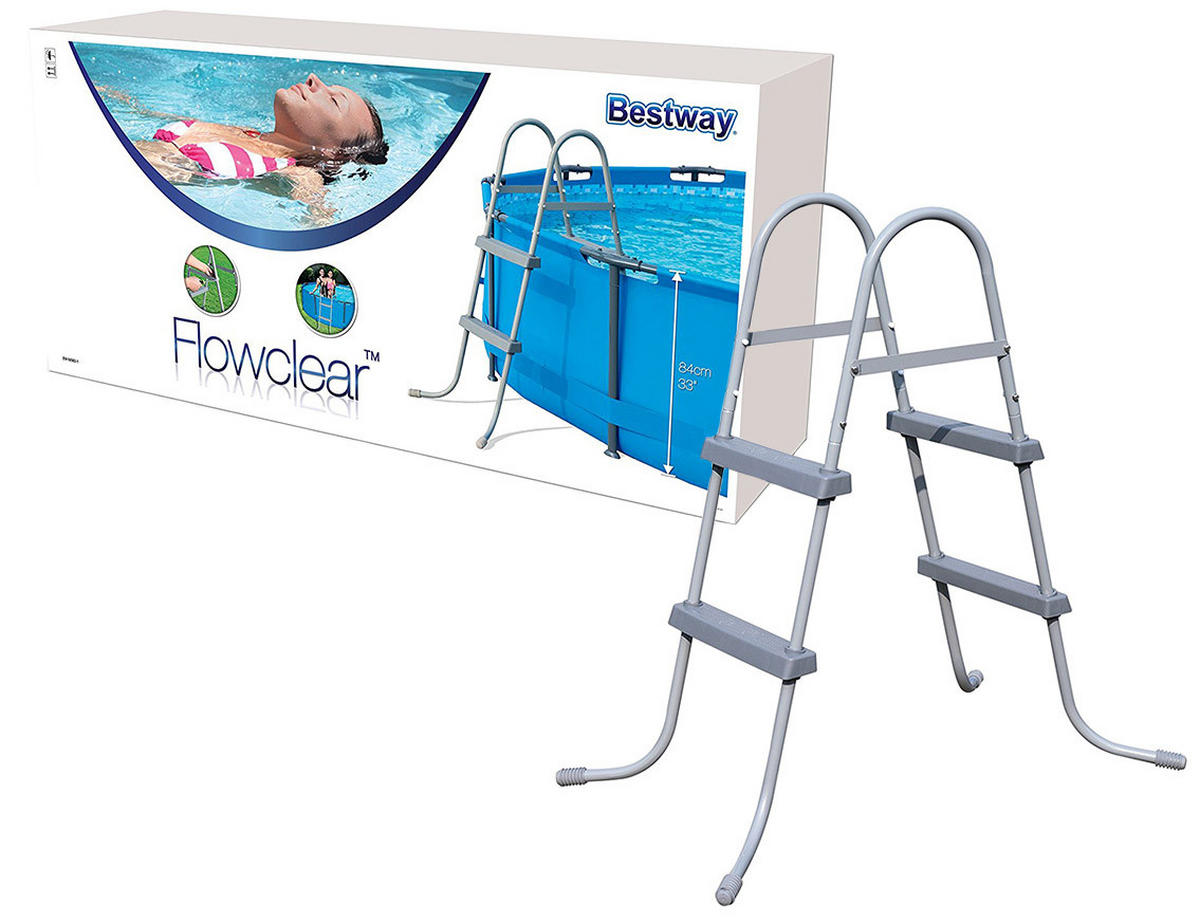 POOL-LEITER Eggo für 84cm Poolhöhe Grau 116x66x112cm - Grau, Kunststoff (66/116/112cm) - DELUKE