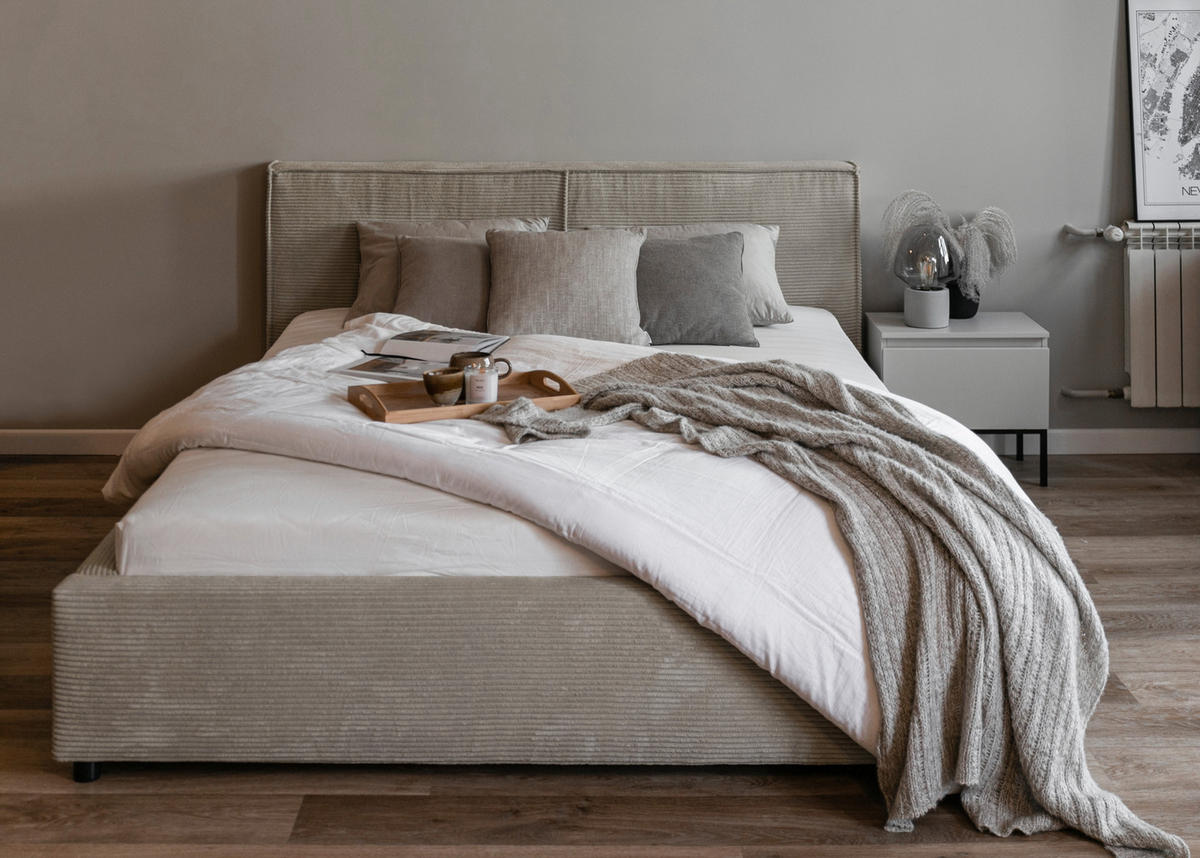 POLSTERBETT Farese Dunkelbeige Cordbezug 140 cm - Beige, Textil (140/200cm) - Selsey