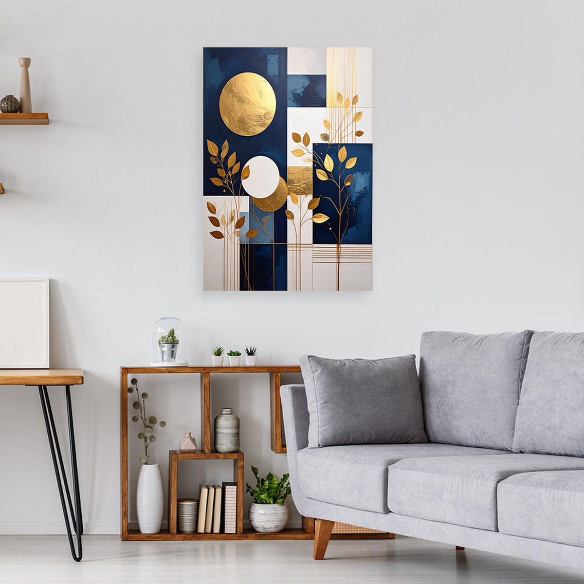 WANDBILD, Abstraktion: Kreise und Blätter in Blau - Blau, Textil (60/90cm) - Feeby