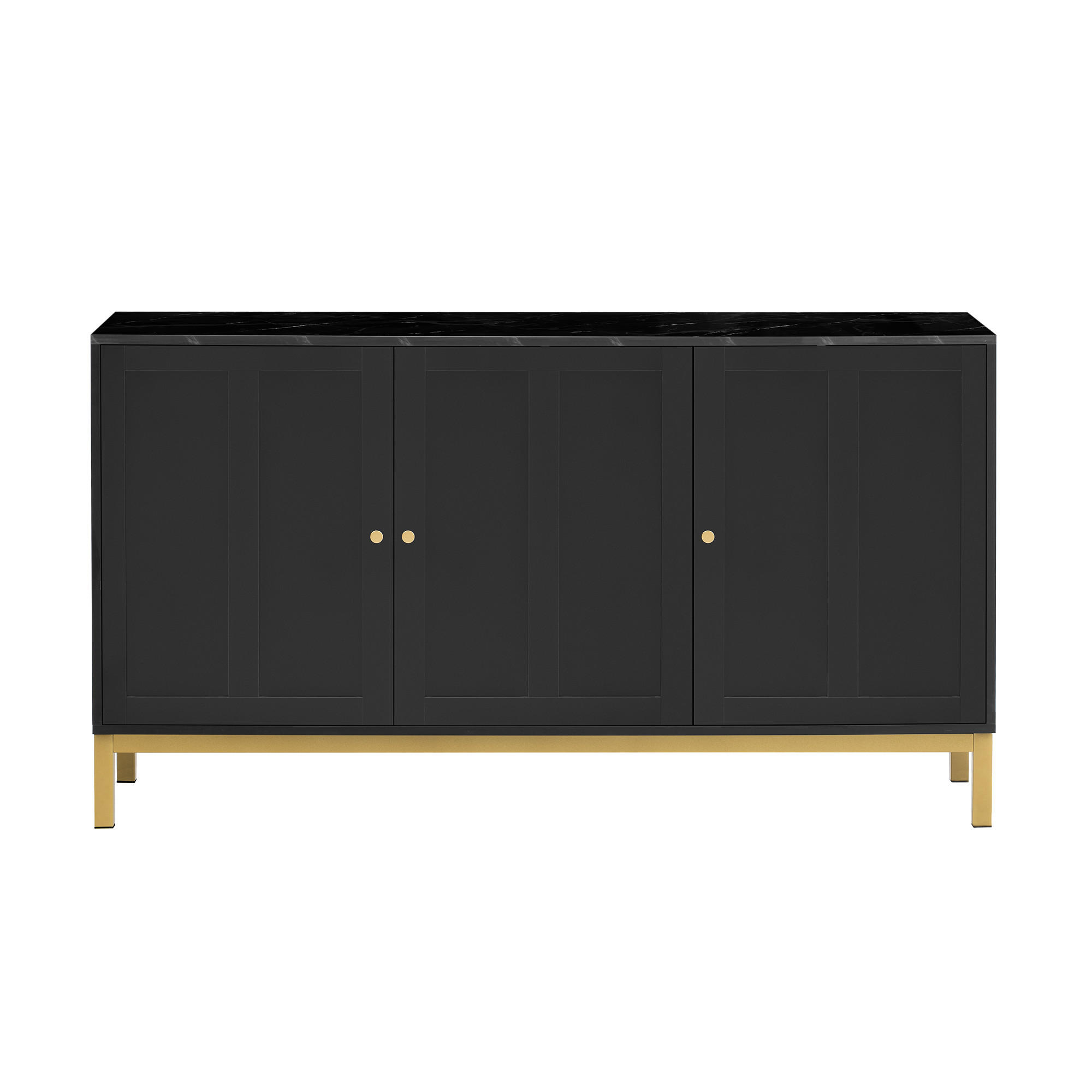 SIDEBOARD 140 cm in Weiß & Marmor-Optik 3 Türen - Schwarz, Holzwerkstoff (140/80/40cm) - Urban Meuble