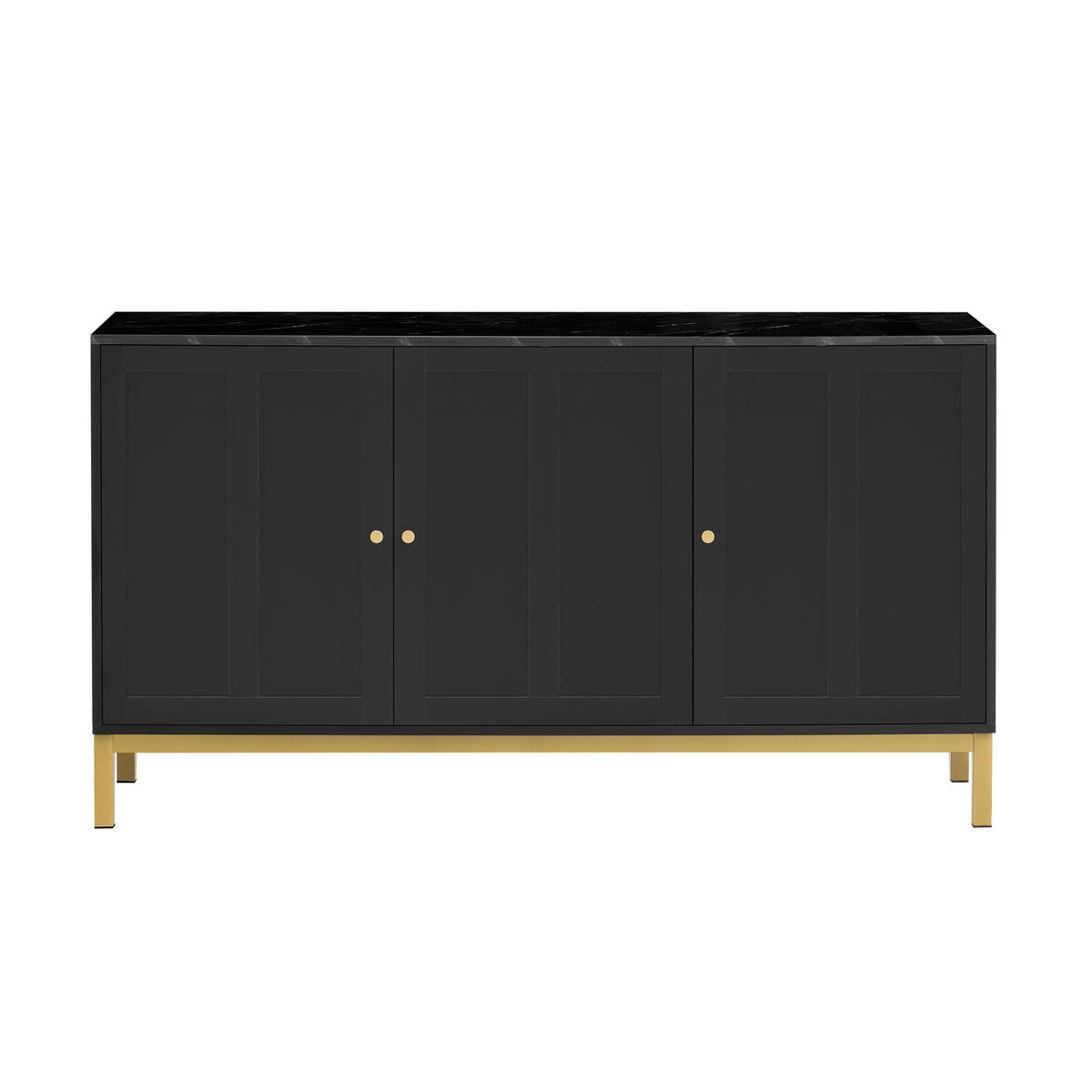 SIDEBOARD 140 cm in Weiß & Marmor-Optik 3 Türen - Schwarz, Holzwerkstoff (140/80/40cm) - Urban Meuble